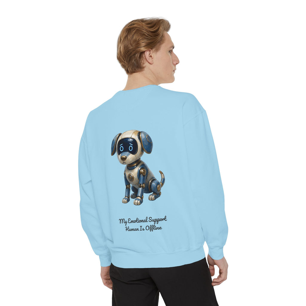 Robot Dog Emotional Support Human Offline Shirt, Funny AI Dog Tee, Tech Programmer Gift, Sci-Fi Humor Sweatshirt