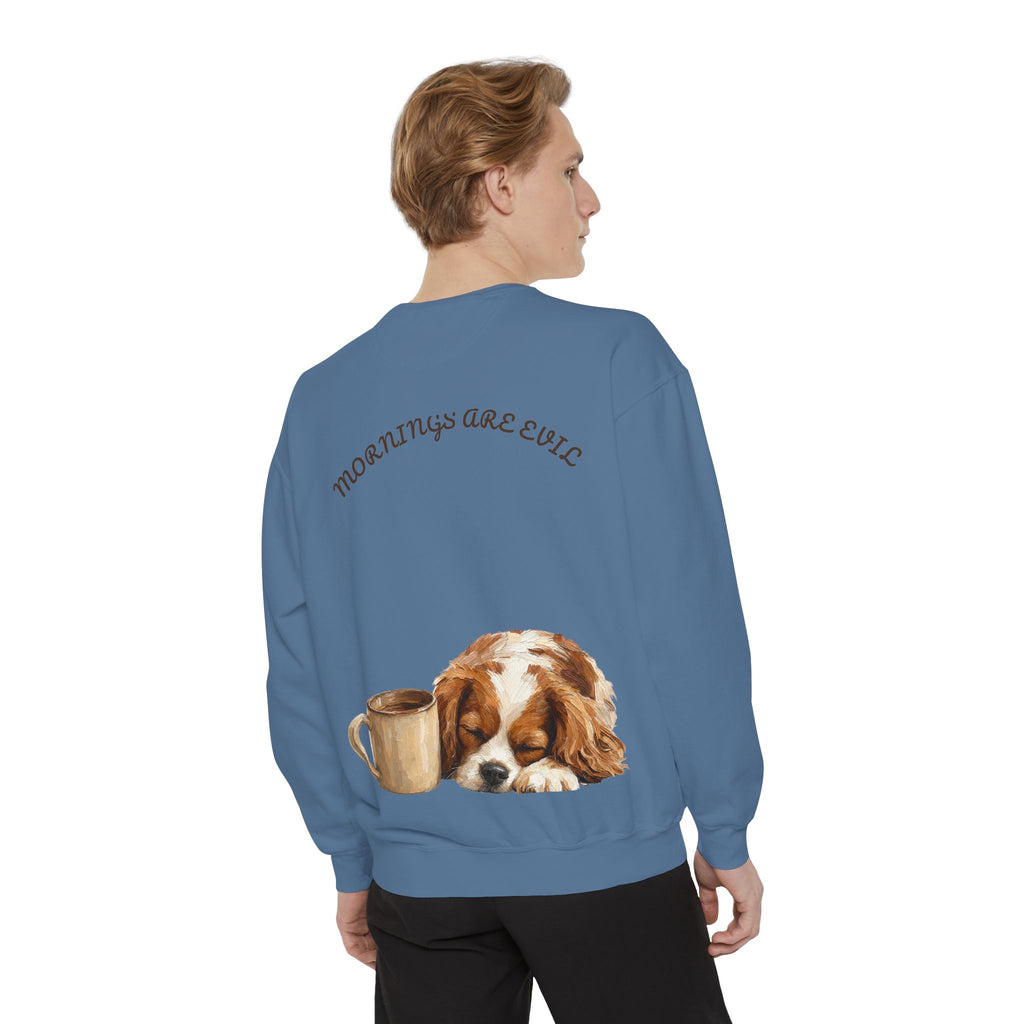 Mornings Are Evil Shirt, Funny Lazy Dog Coffee Tee, Not a Morning Person Gift, Painterly Dog Lover Sweatshirt