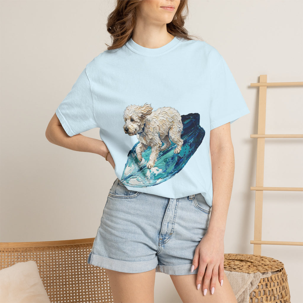 Surfing Dog Shirt, Painterly Surf Dog Tee, Beach Coastal Dog Lover Gift, Summer Ocean Dog Mom Sweatshirt
