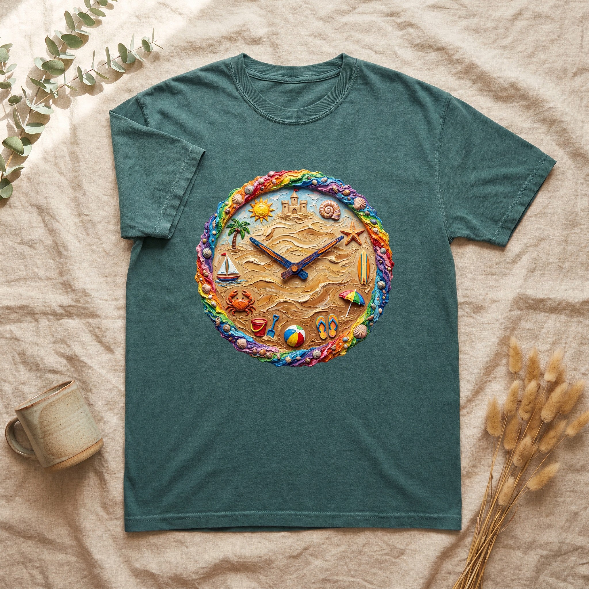 Beach Clock Shirt, Dreamy Coastal Art Tee, Surreal Beach Lover Gift, Summer Ocean Sweatshirt