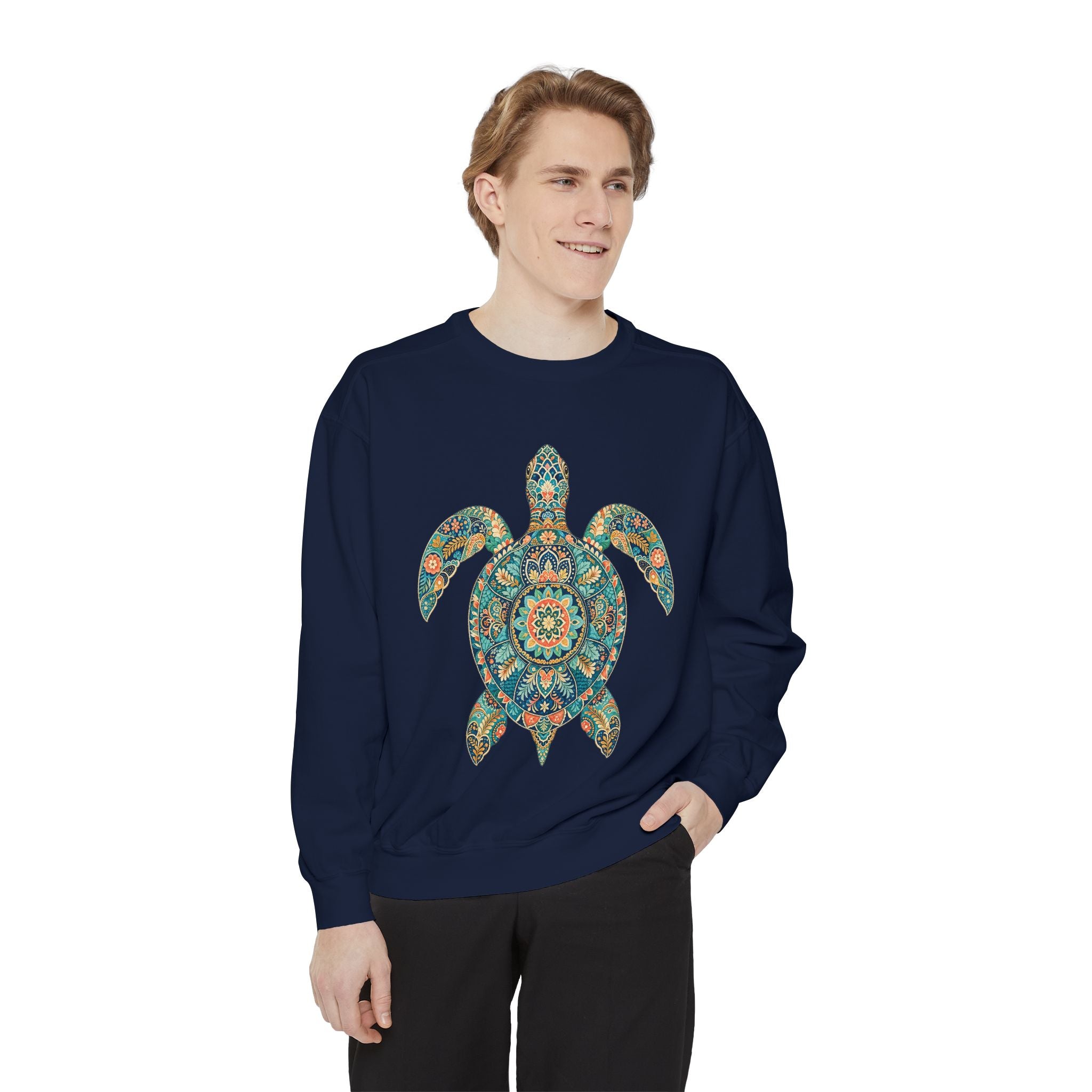 Boho Sea Turtle Shirt, Folk Art Turtle Tee, Japanese Pattern Ocean Lover Gift, Vintage Floral Turtle Sweatshirt