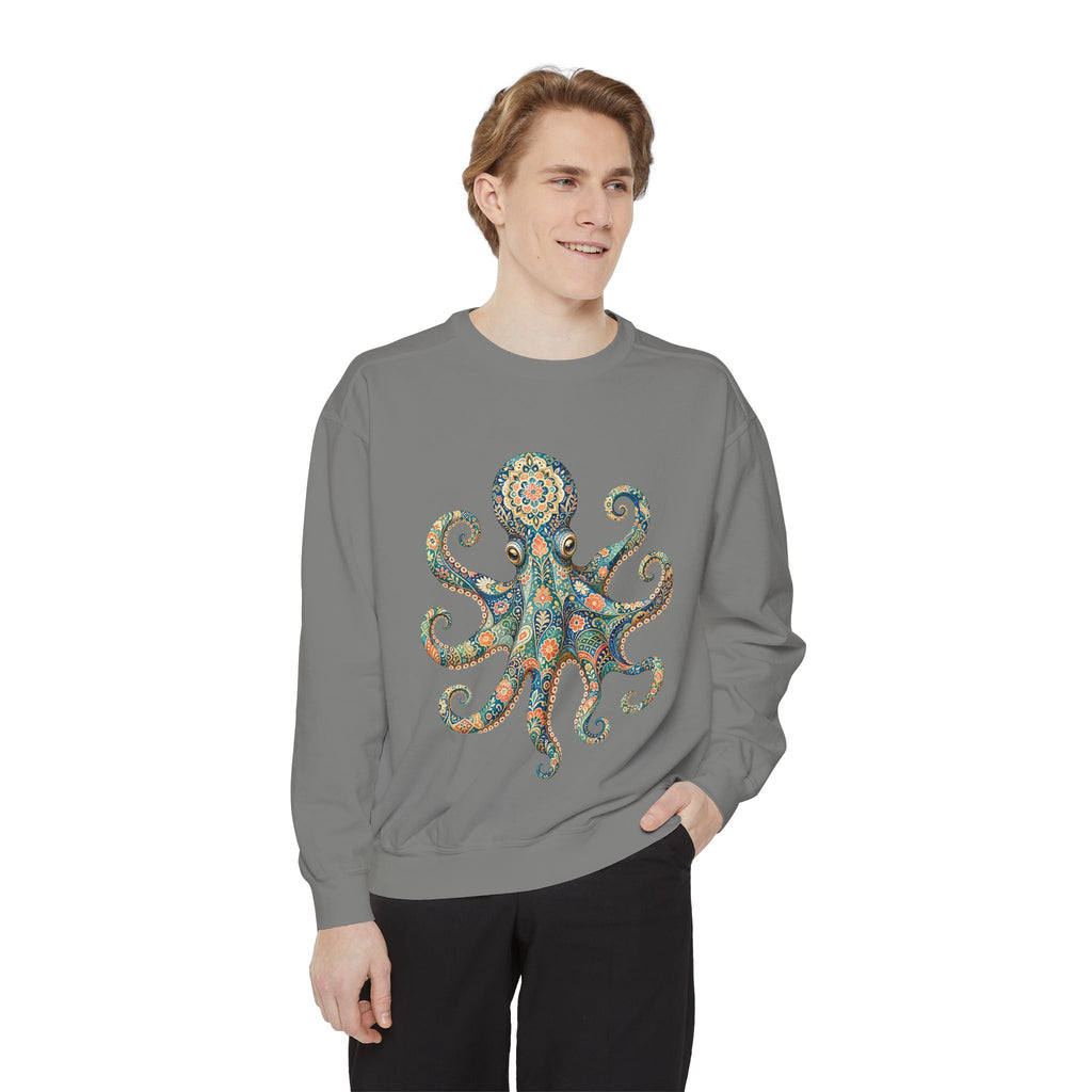 Boho Octopus Shirt, Folk Art Octopus Tee, Japanese Pattern Ocean Lover Gift, Vintage Floral Octopus Sweatshirt