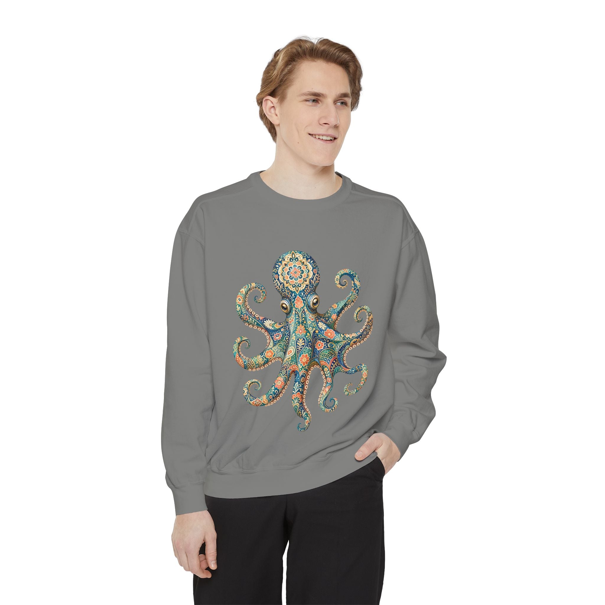 Boho Octopus Shirt, Folk Art Octopus Tee, Japanese Pattern Ocean Lover Gift, Vintage Floral Octopus Sweatshirt