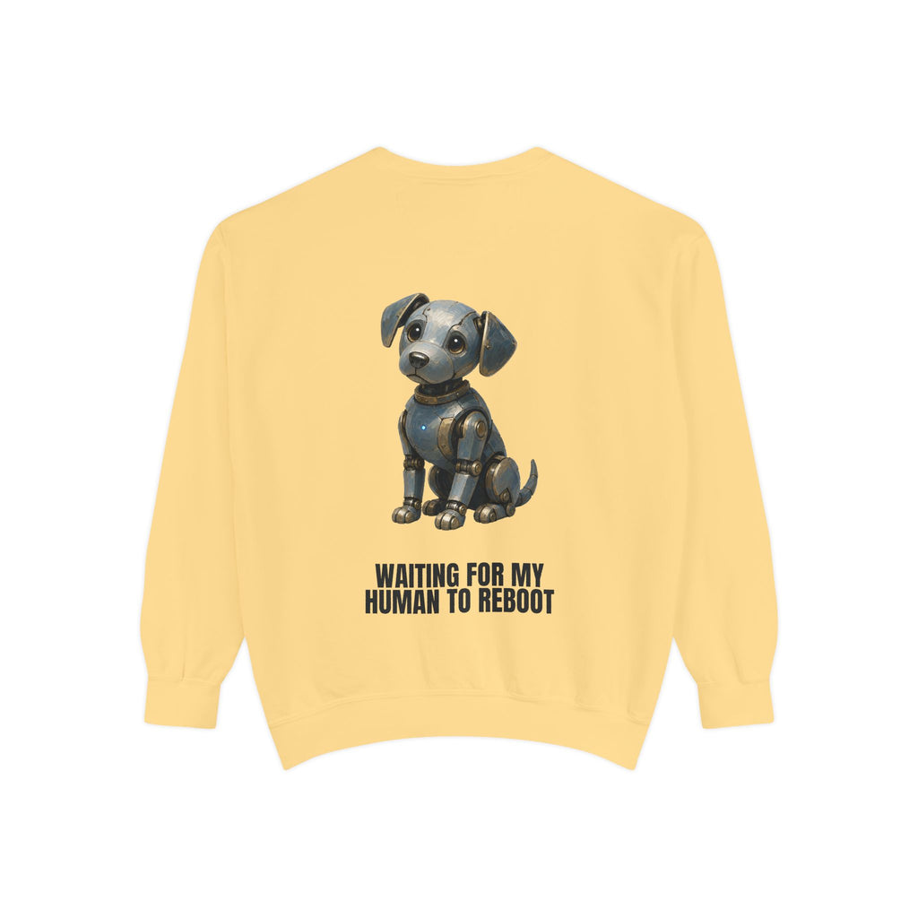 Waiting for My Human to Reboot Shirt, Funny Robot Dog Tee, Tech Programmer Gift, Sci-Fi AI Humor Sweatshirt