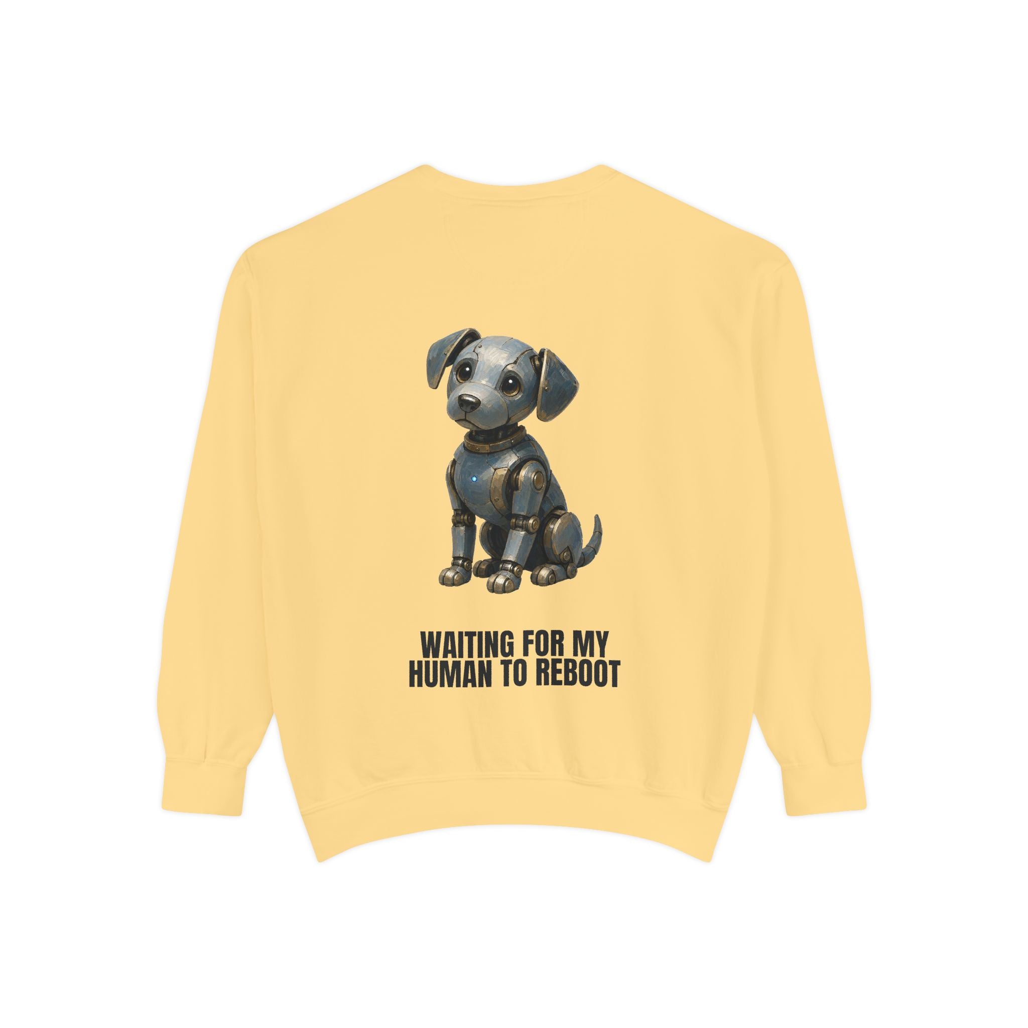 Waiting for My Human to Reboot Shirt, Funny Robot Dog Tee, Tech Programmer Gift, Sci-Fi AI Humor Sweatshirt