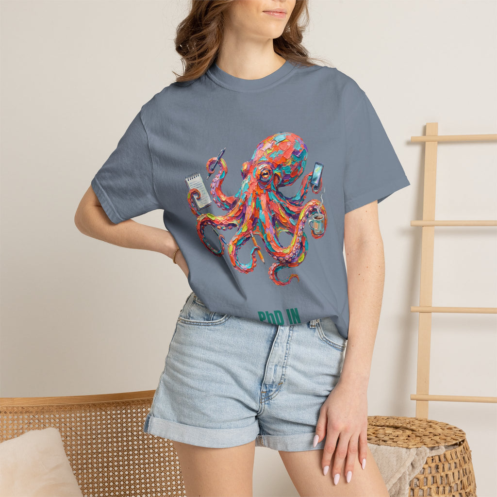 PhD in Multitasking Shirt, Funny Octopus Tee, Busy Mom Boss Gift, Painterly Ocean Humor Sweatshirt