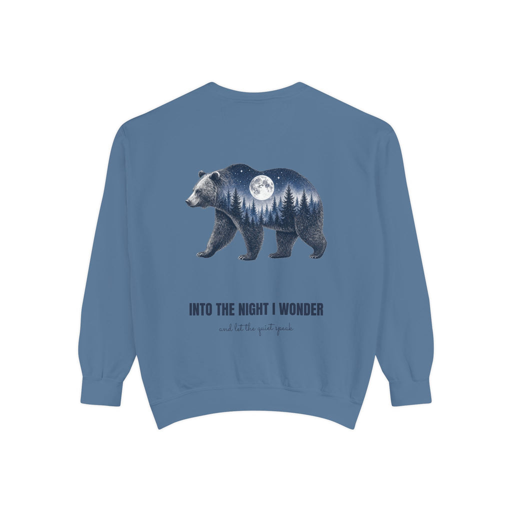 Into the Night I Wonder Shirt, Bear Double Exposure Tee, Moonlit Forest Camping Gift, Woodland Nature Sweatshirt