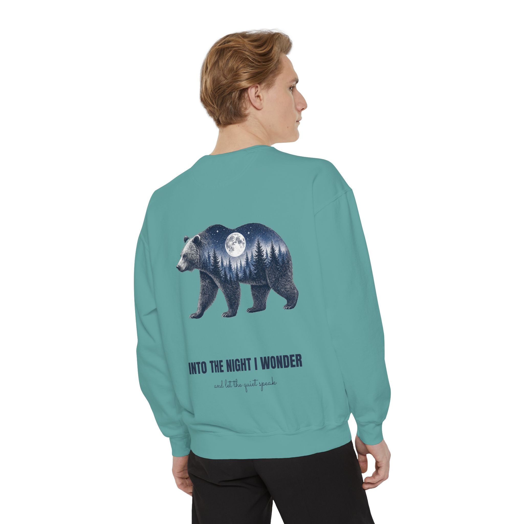 Into the Night I Wonder Shirt, Bear Double Exposure Tee, Moonlit Forest Camping Gift, Woodland Nature Sweatshirt