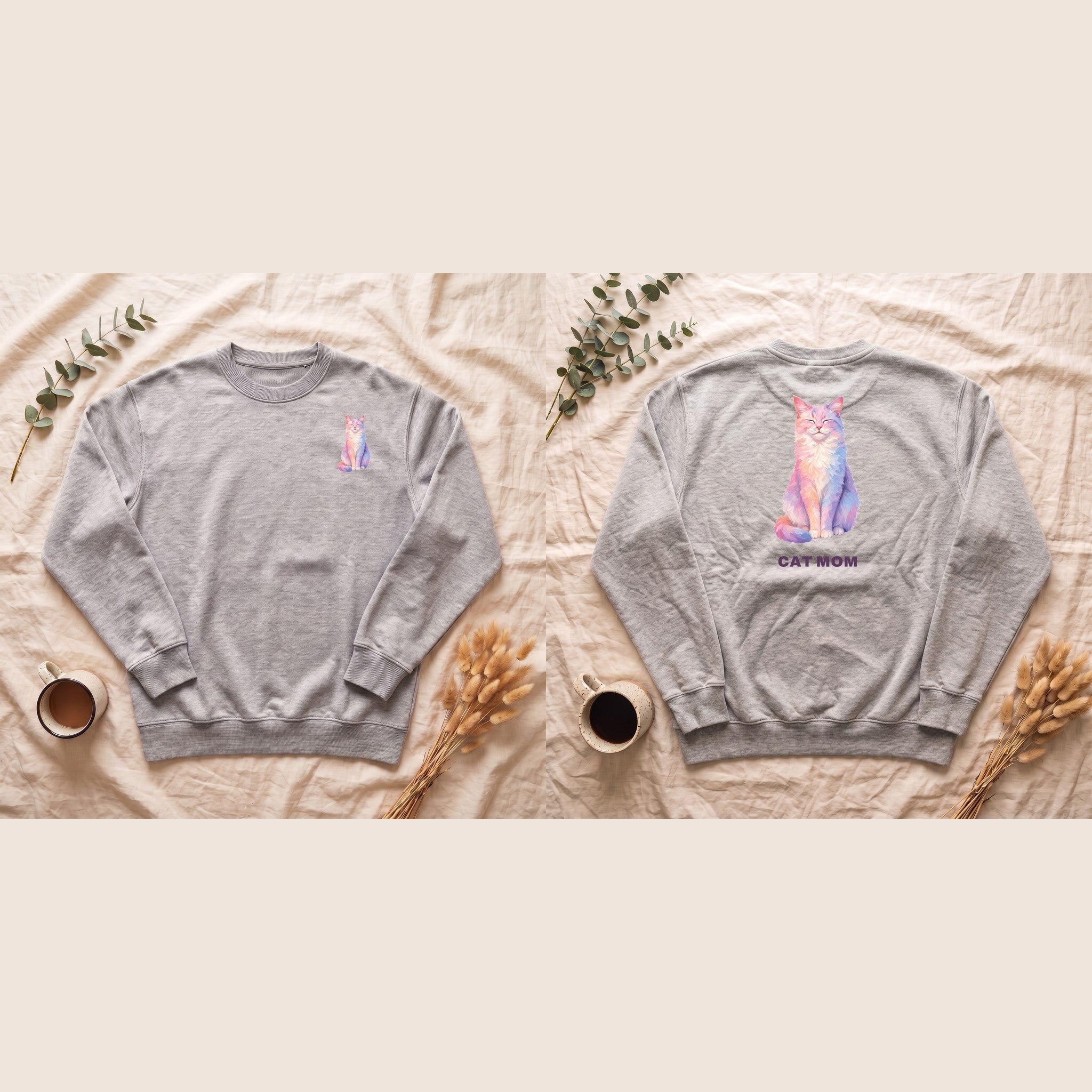 Cat Mom Shirt, Pastel Painterly Cat Tee, Cute Cat Lover Gift, Cat Owner Sweatshirt for Her