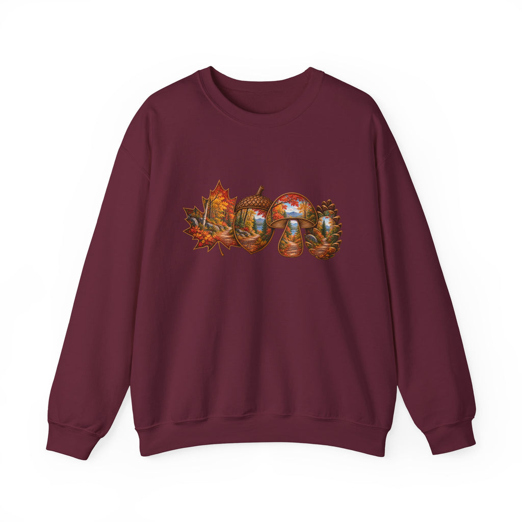 Autumn Lake Scene on Maple Leaves Sweatshirt | Fall Landscape Crewneck
