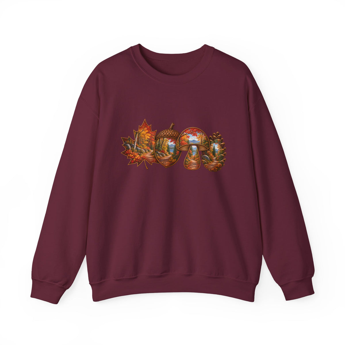 Autumn Lake Scene on Maple Leaves Sweatshirt | Fall Landscape Crewneck