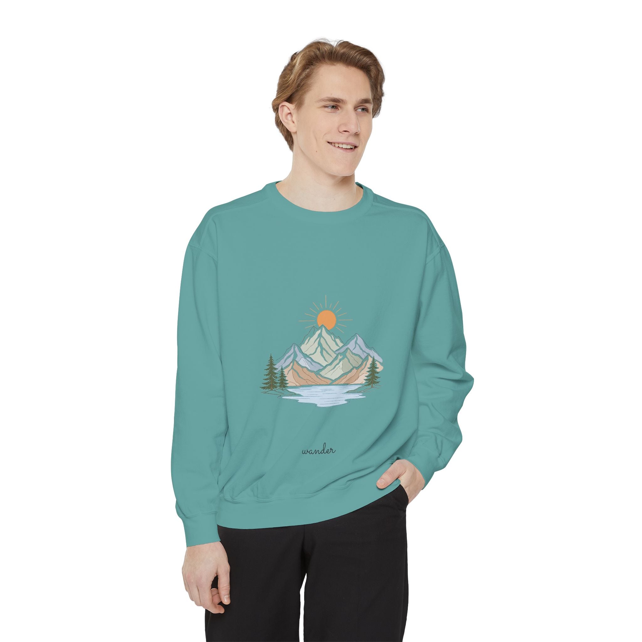 Minimalist Mountain Shirt, Wander Line Art Tee, Nature Hiking Adventure Gift, Modern Outdoor Sweatshirt