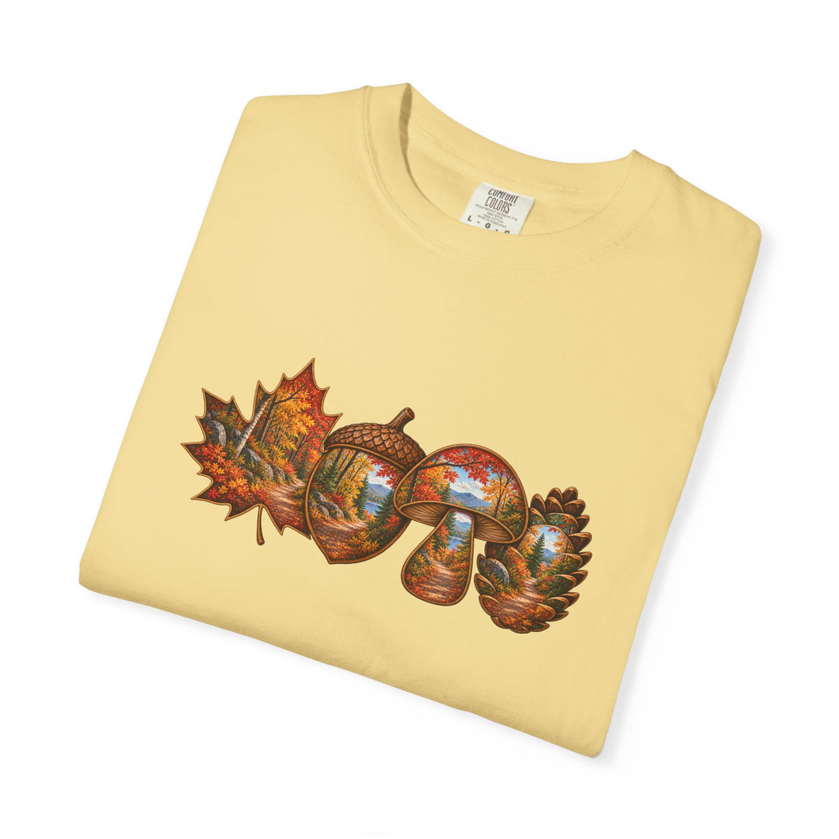 Autumn Lake Scene on Maple Leaves Shirt | Fall Landscape Tee