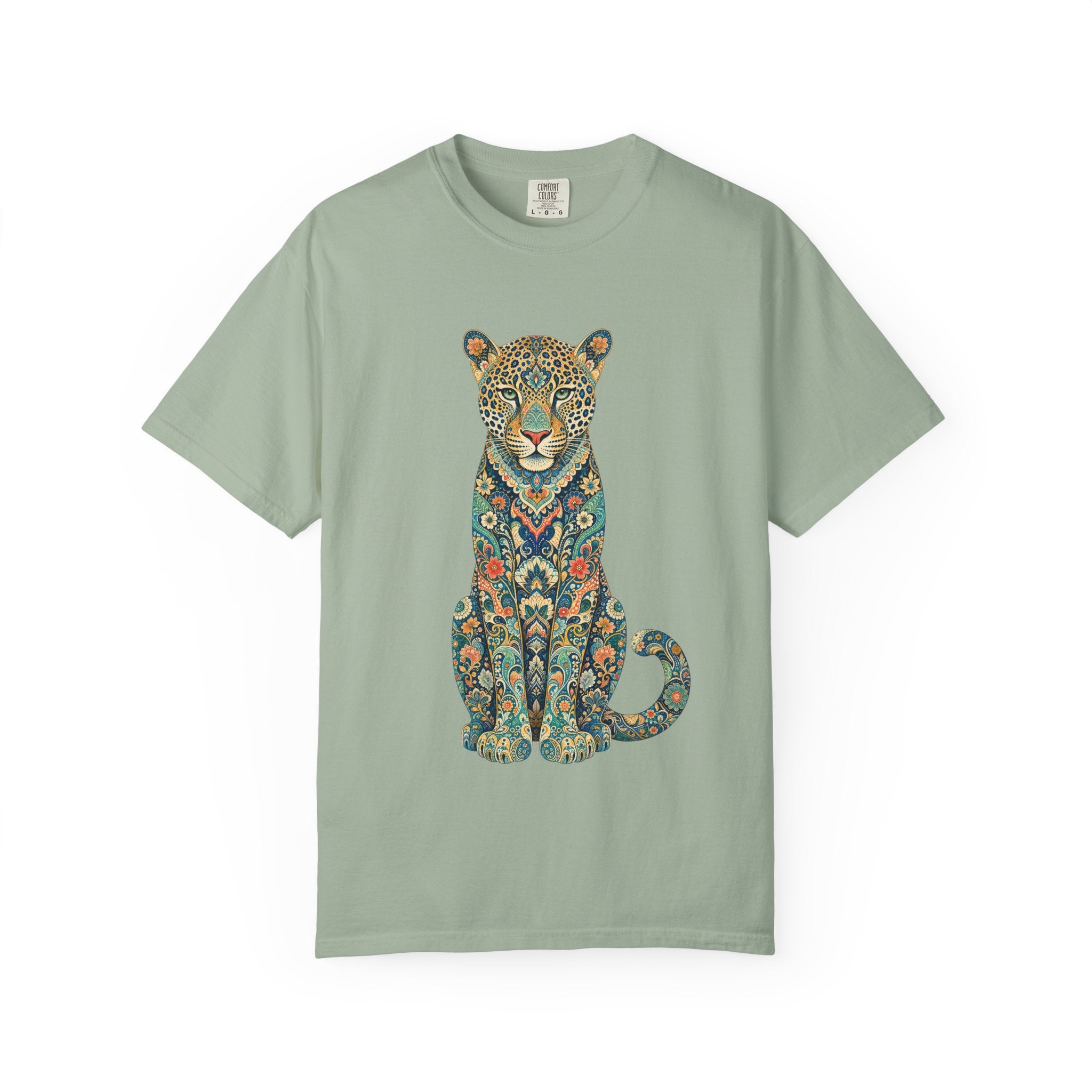Boho Leopard Shirt, Folk Art Leopard Tee, Japanese Pattern Big Cat Lover Gift, Vintage Floral Leopard Sweatshirt