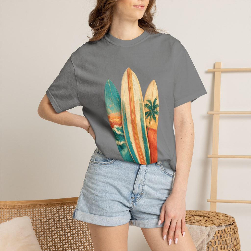 Vintage Surfboard Quarter Zip, Painterly Surf Art Pullover, Beach Coastal Surfer Gift, Summer Ocean Sweatshirt