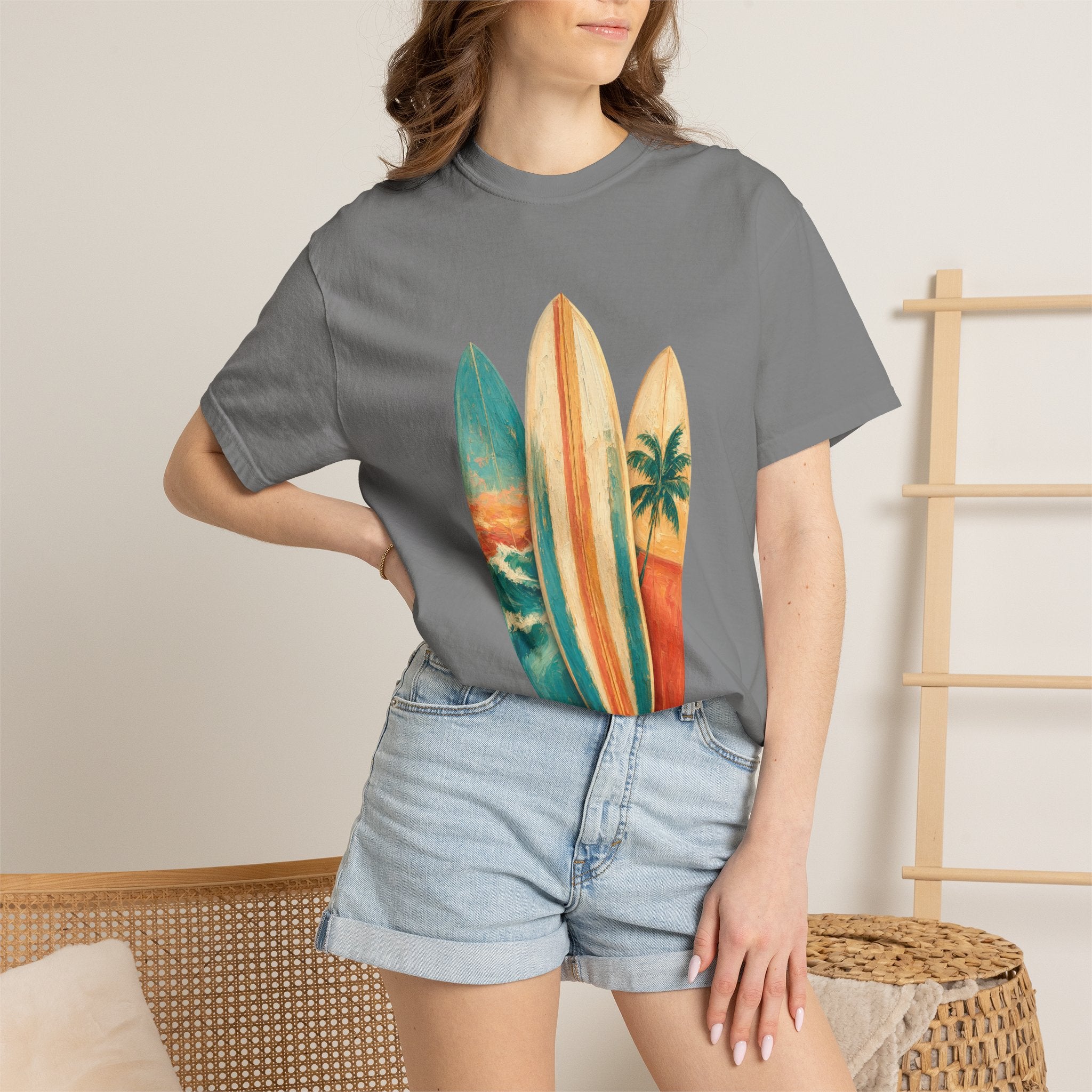 Vintage Surfboard Quarter Zip, Painterly Surf Art Pullover, Beach Coastal Surfer Gift, Summer Ocean Sweatshirt