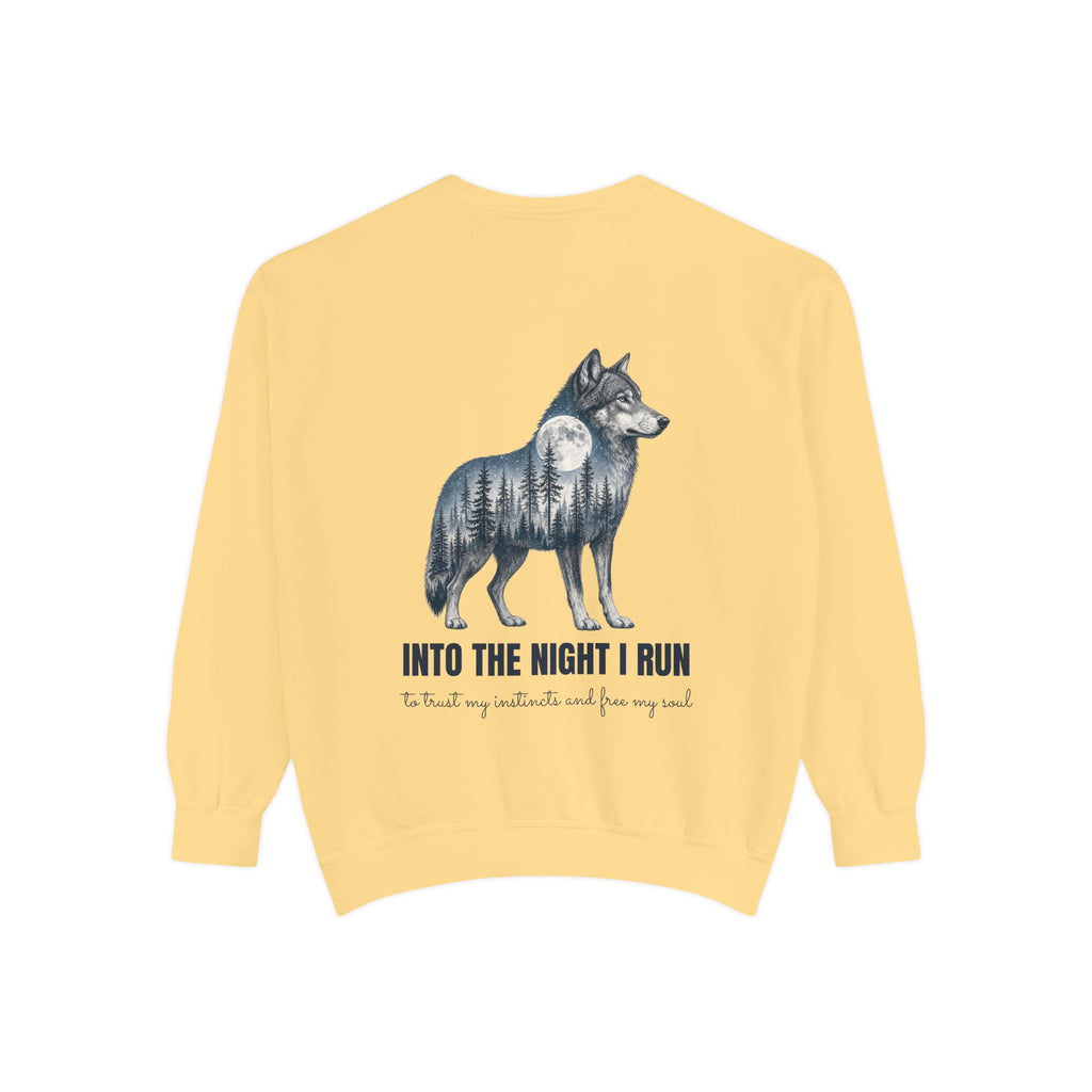 Into the Night I Run Shirt, Wolf Double Exposure Tee, Moonlit Forest Wild Spirit Gift, Woodland Nature Sweatshirt