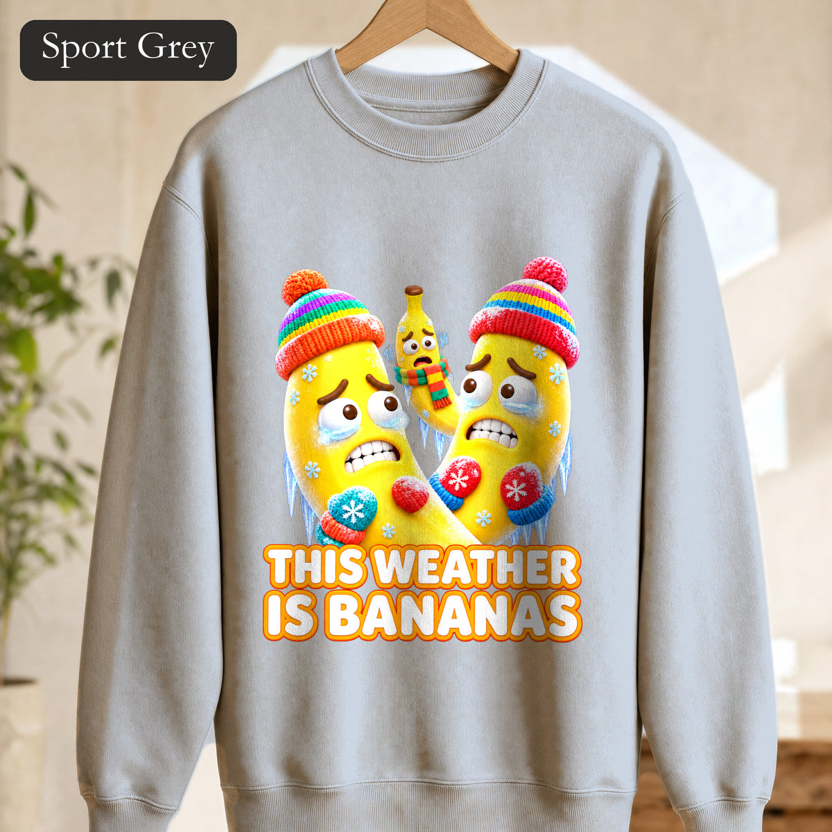 This Weather Is Bananas Sweatshirt, Funny Freezing Banana Crewneck, Winter Fruit Pun Gift, Cold Weather Humor Sweatshirt