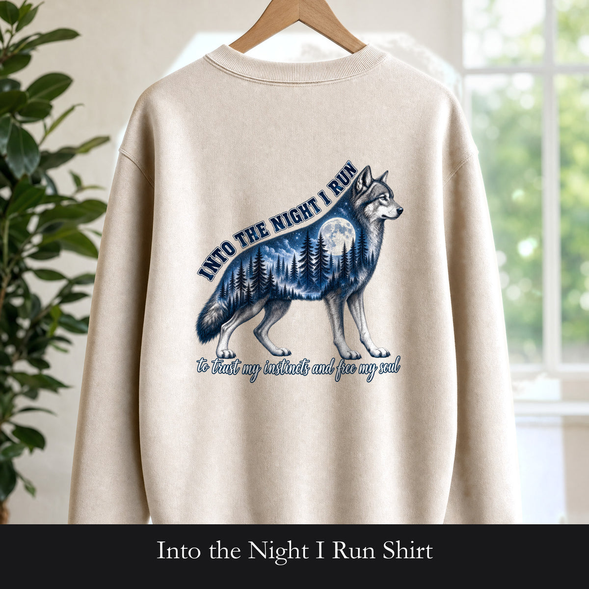Into the Night I Run Shirt, Wolf Double Exposure Tee, Moonlit Forest Wild Spirit Gift, Woodland Nature Sweatshirt