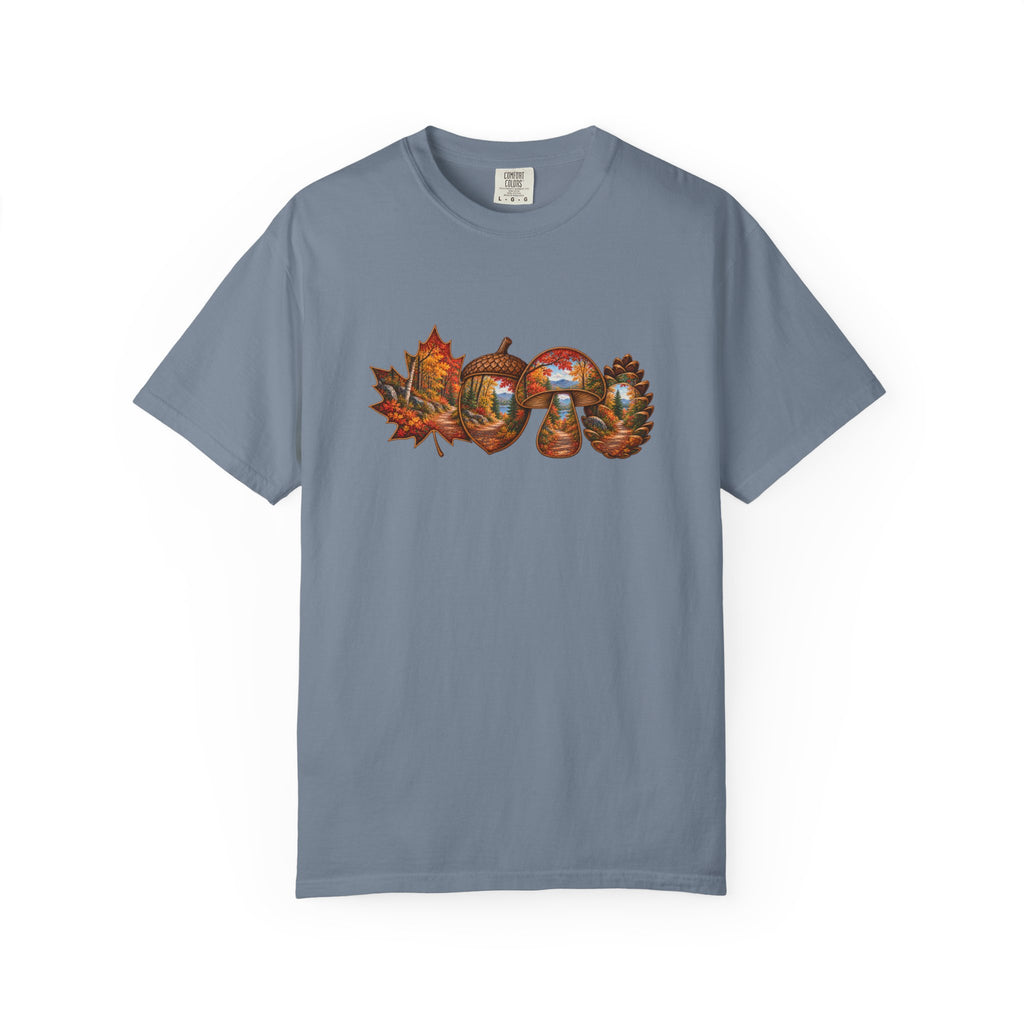 Autumn Lake Scene on Maple Leaves Shirt | Fall Landscape Tee