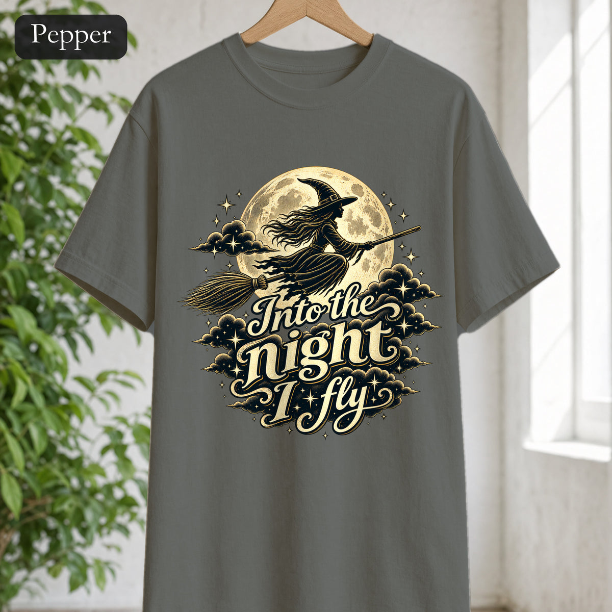 Witch Moon Shirt, Into the Night I Fly, Magical Halloween Tee, Witchy Aesthetic Gift