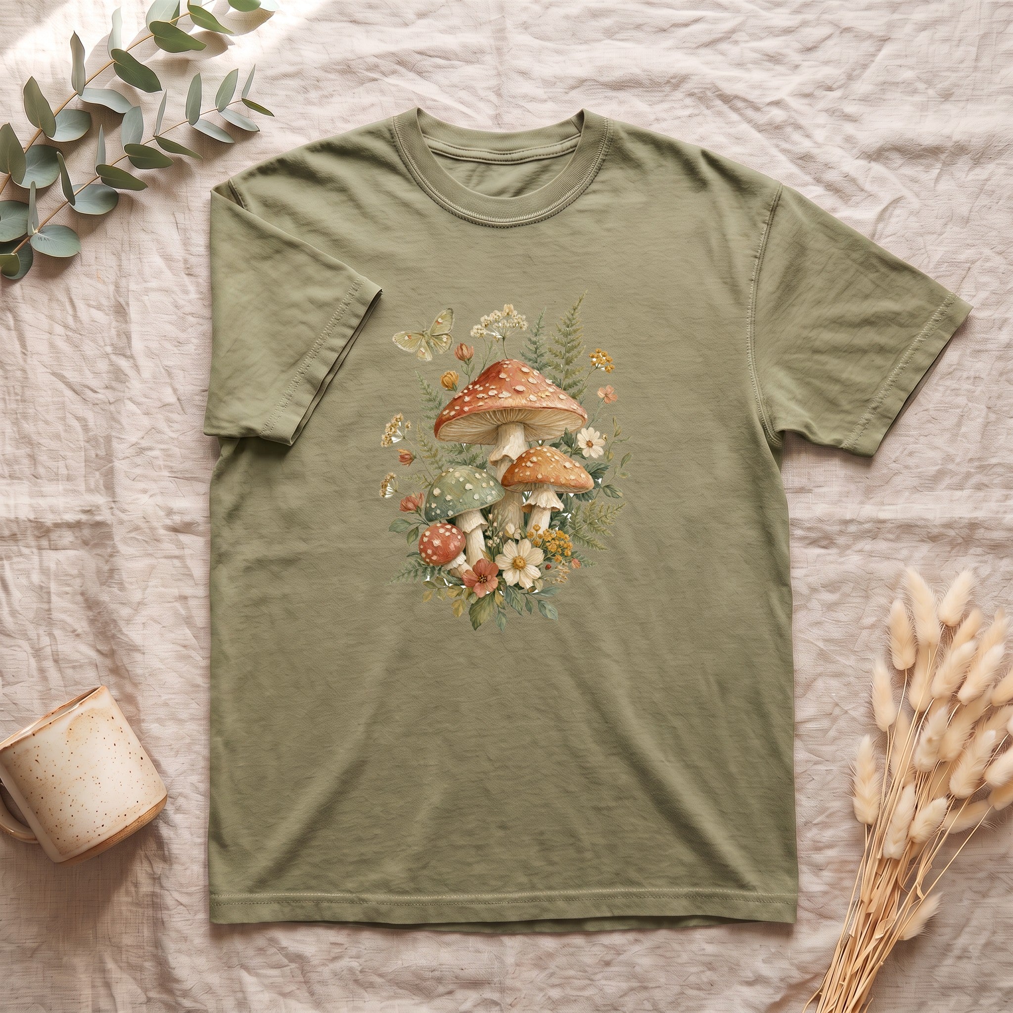 Cottagecore Mushroom Shirt, Botanical Fairycore Tee, Whimsical Nature Lover Gift, Painterly Wildflower Sweatshirt