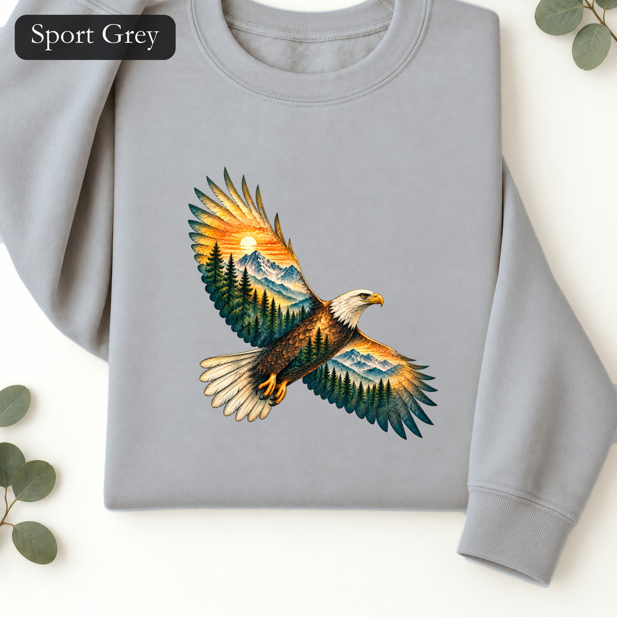 Soaring Eagle Mountain Scene Sweatshirt | Nature Bird Graphic