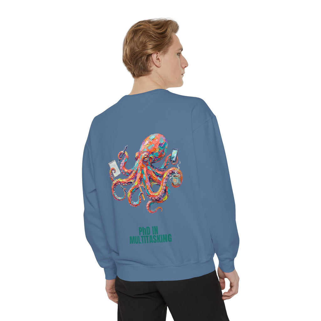 PhD in Multitasking Shirt, Funny Octopus Tee, Busy Mom Boss Gift, Painterly Ocean Humor Sweatshirt