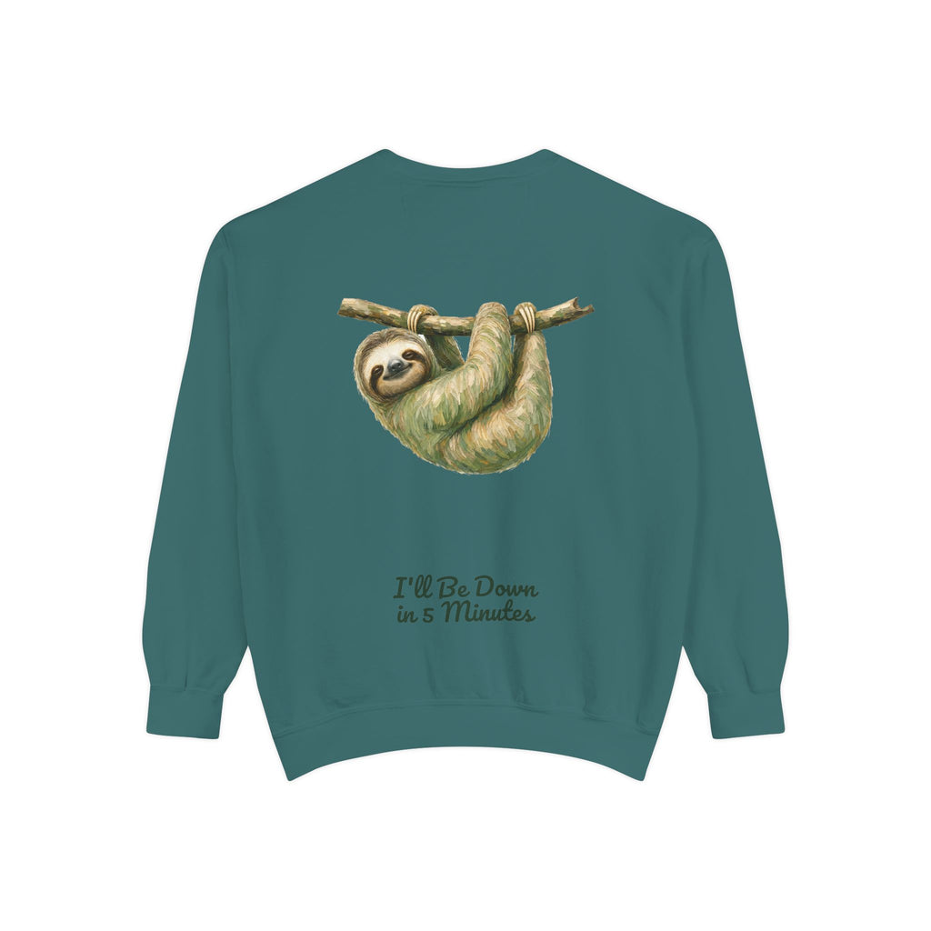 Sloth Shirt, I'll Be Down in 5 Minutes Tee, Funny Lazy Sloth Gift, Painterly Introvert Sweatshirt