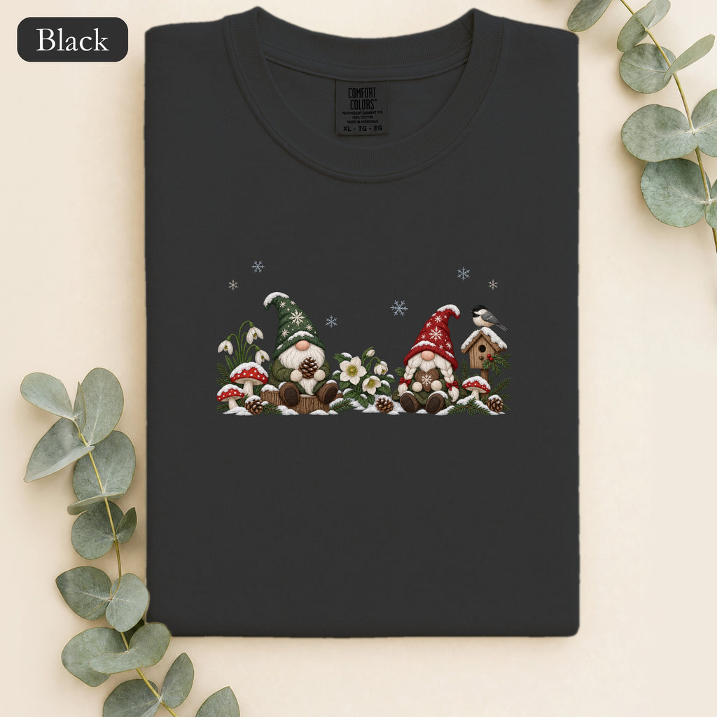 Christmas Gnome and Tree Scene Shirt | Faux Embroidery