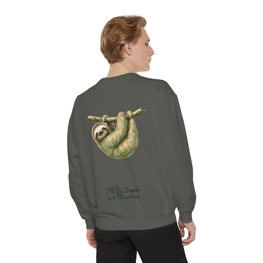 Sloth Shirt, I'll Be Down in 5 Minutes Tee, Funny Lazy Sloth Gift, Painterly Introvert Sweatshirt