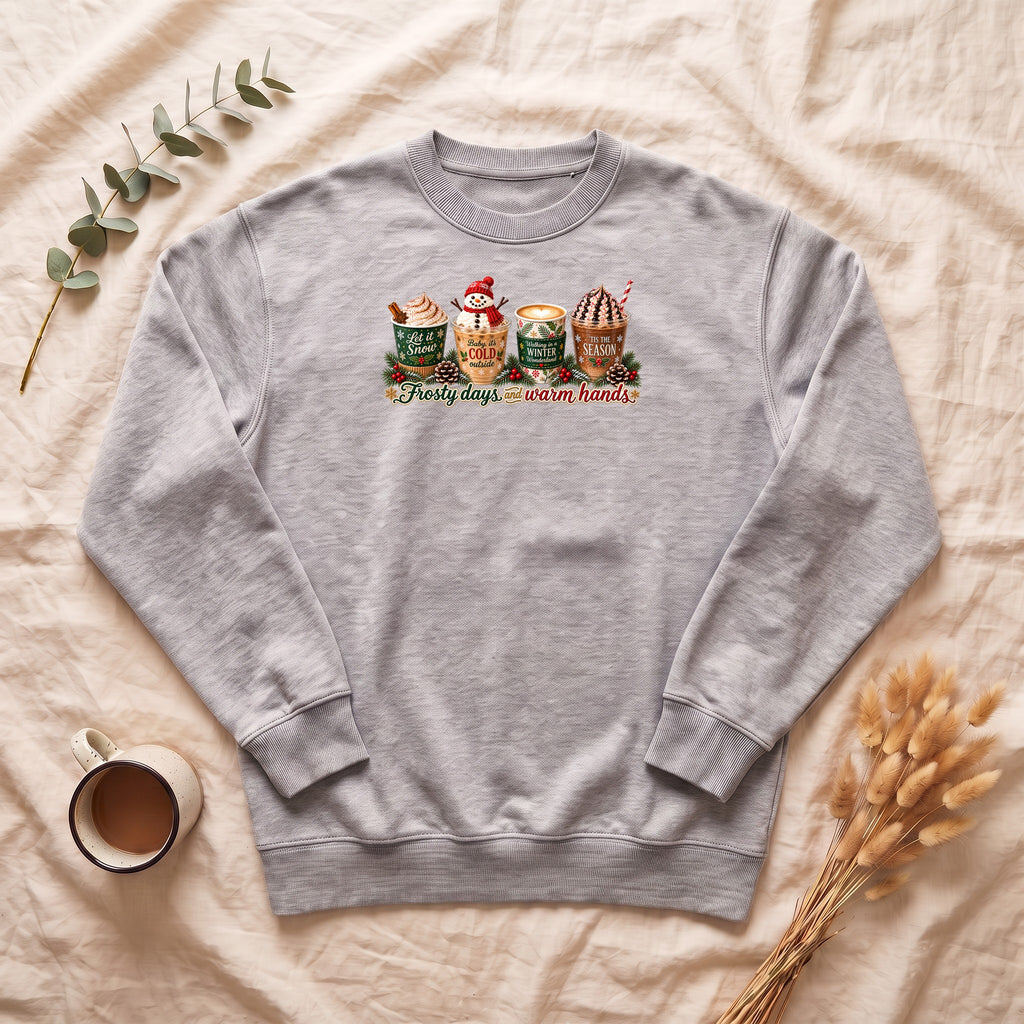 Cozy Holiday Hot Cocoa Graphic Crewneck Sweatshirt | Winter Drink Design
