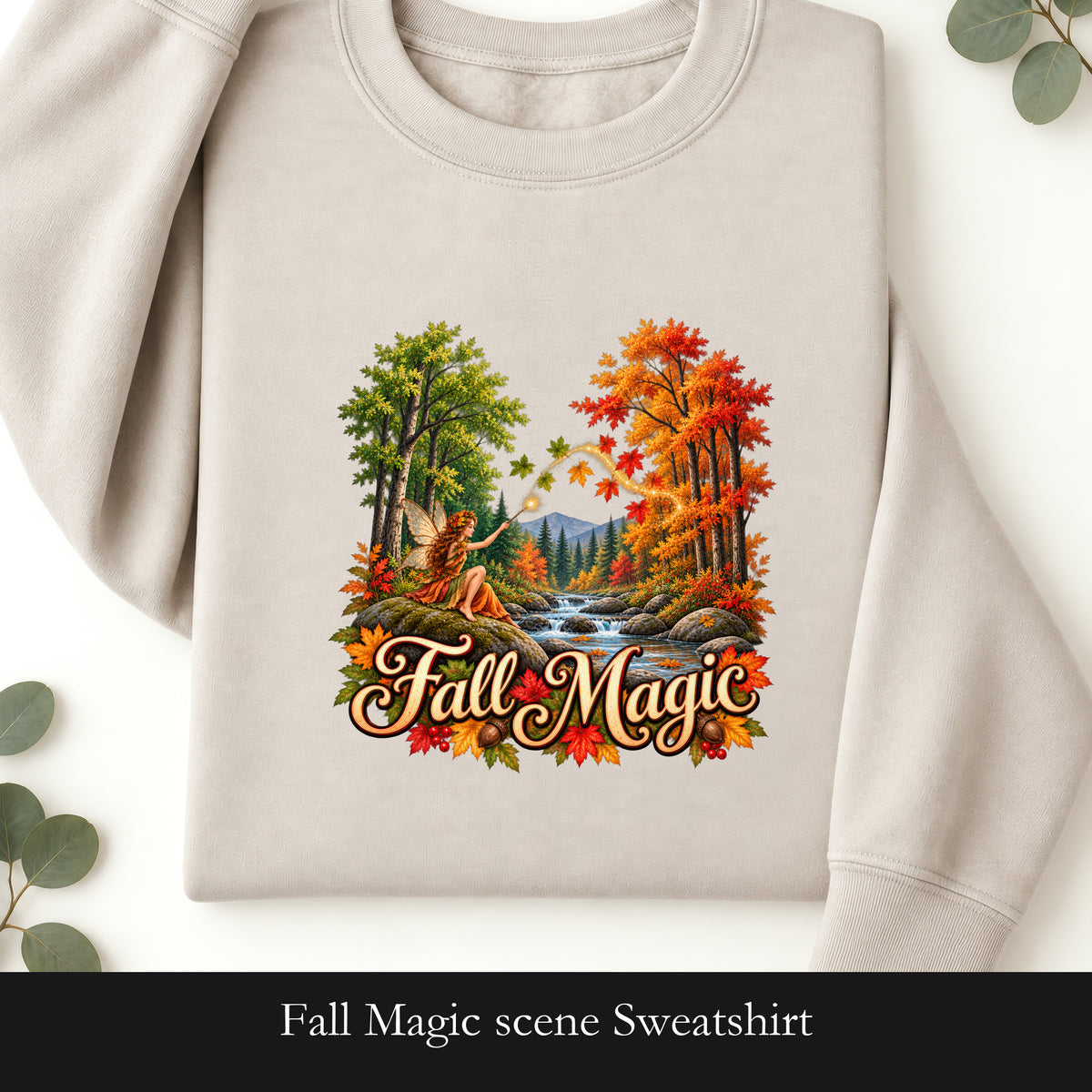 Fall Magic scene Sweatshirt | autumn trees, waterfall, leaves