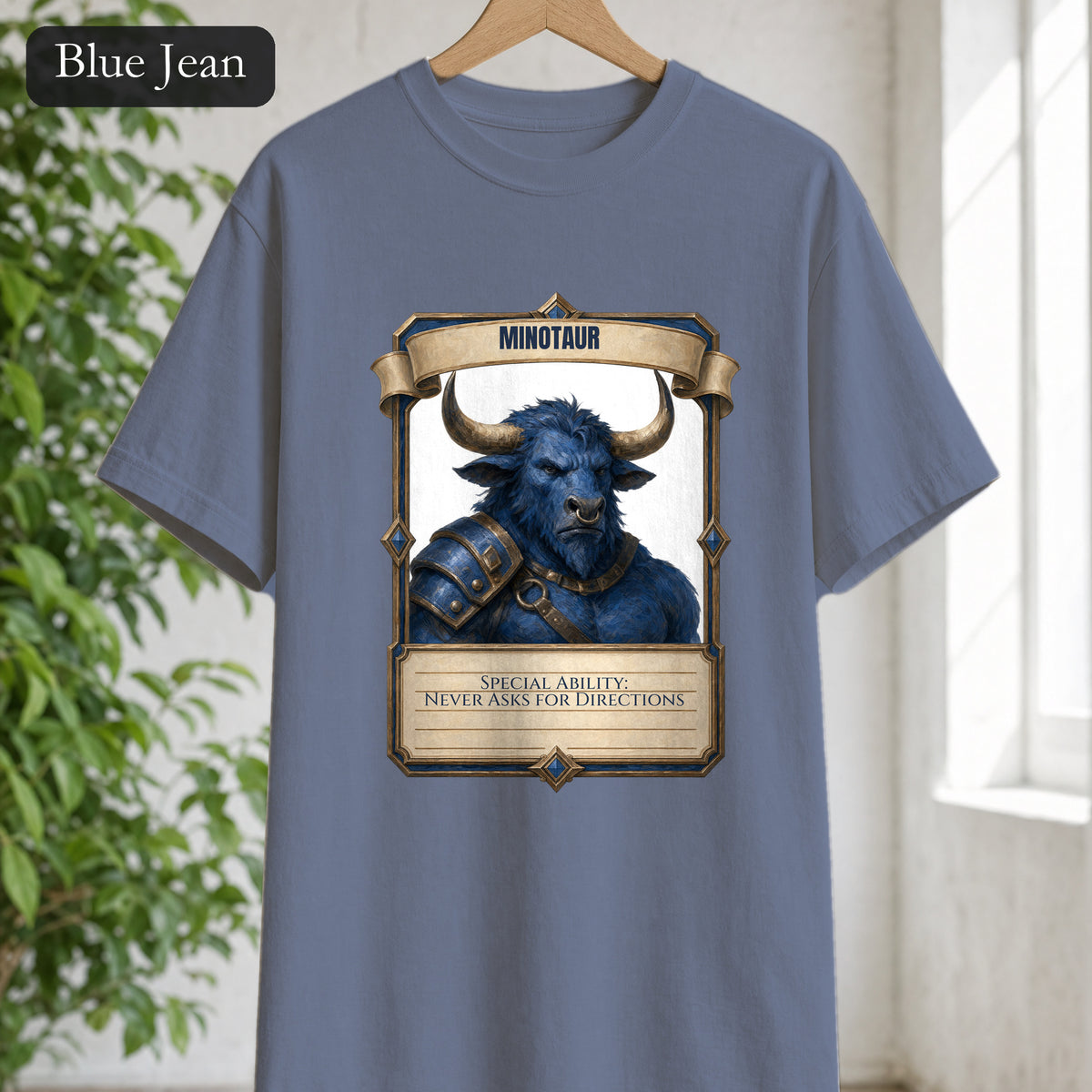 Minotaur Never Asks for Directions Shirt, Funny RPG Stat Card Tee, Tabletop Gamer D20 Gift, Fantasy Dungeon Sweatshirt