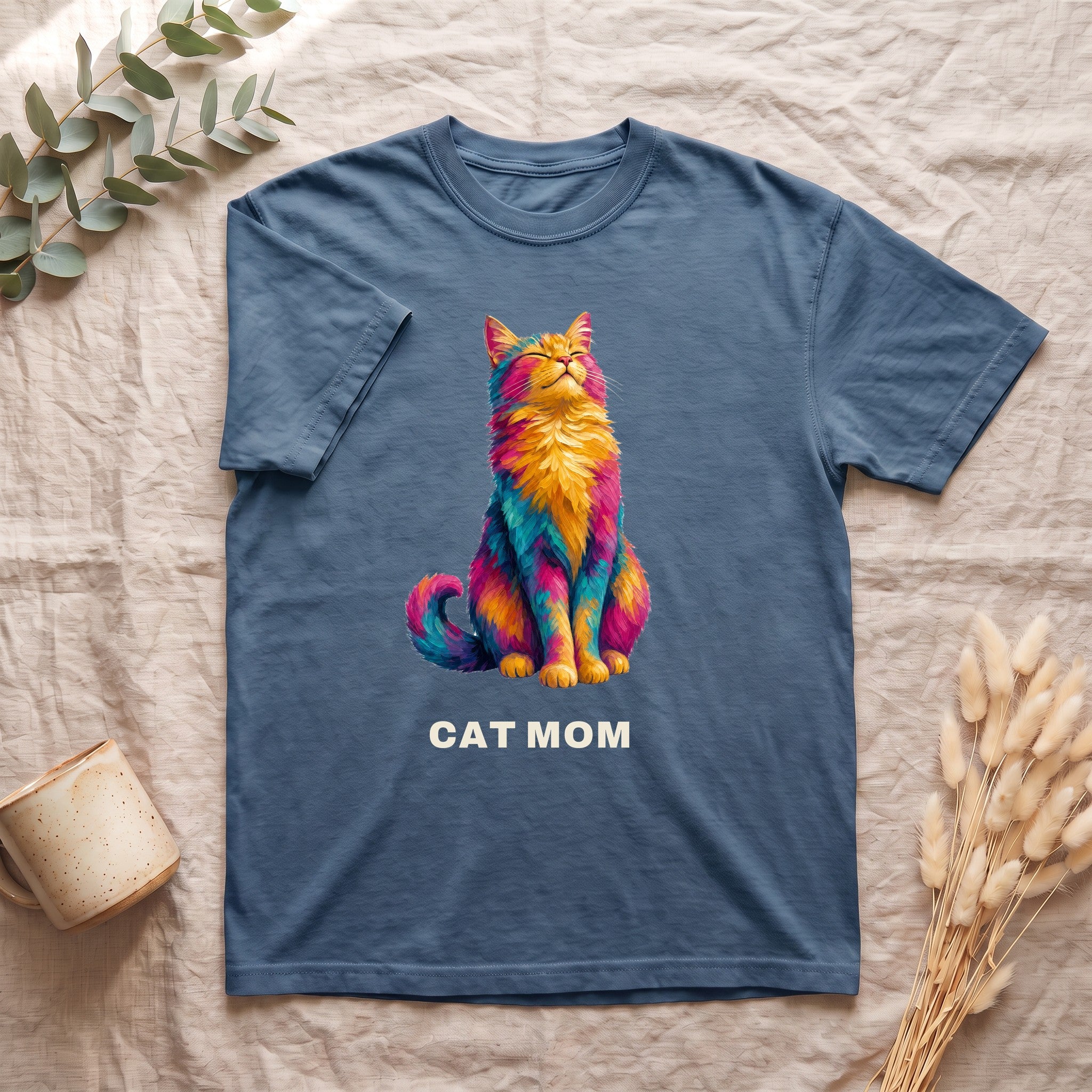Cat Mom Shirt, Vibrant Painterly Cat Tee, Bold Cat Lover Gift, Colorful Cat Owner Sweatshirt