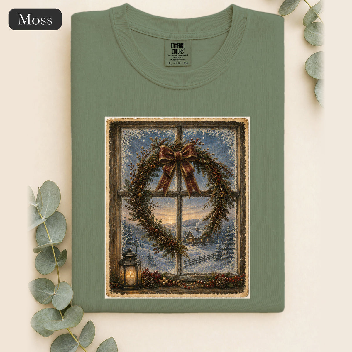 Winter Wreath Window Shirt | Vintage Christmas Scene