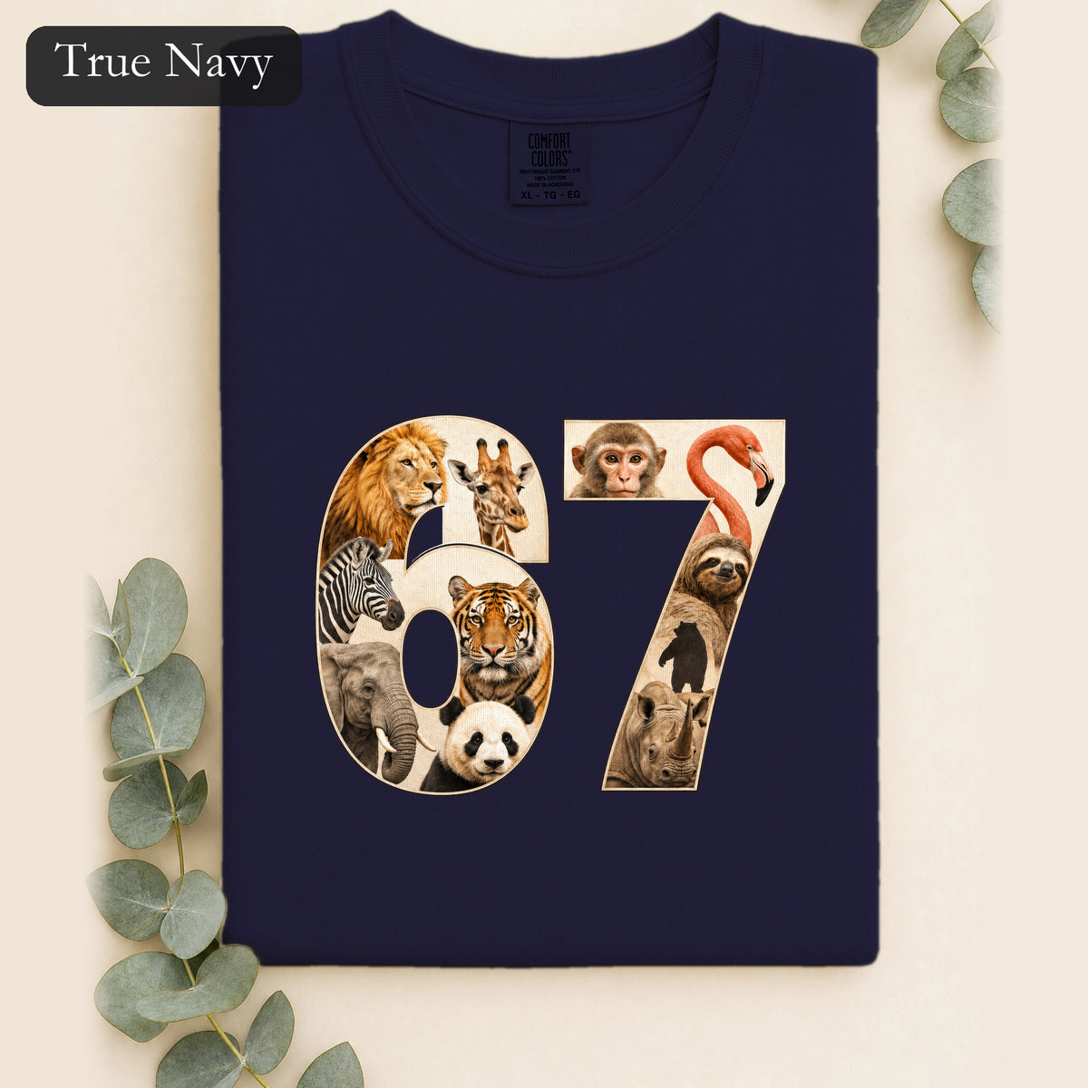 67 Zoo Animals Shirt, Funny 67 Meme Tee, Trendy Animal Number Gift, Giraffe Elephant Lion Sweatshirt