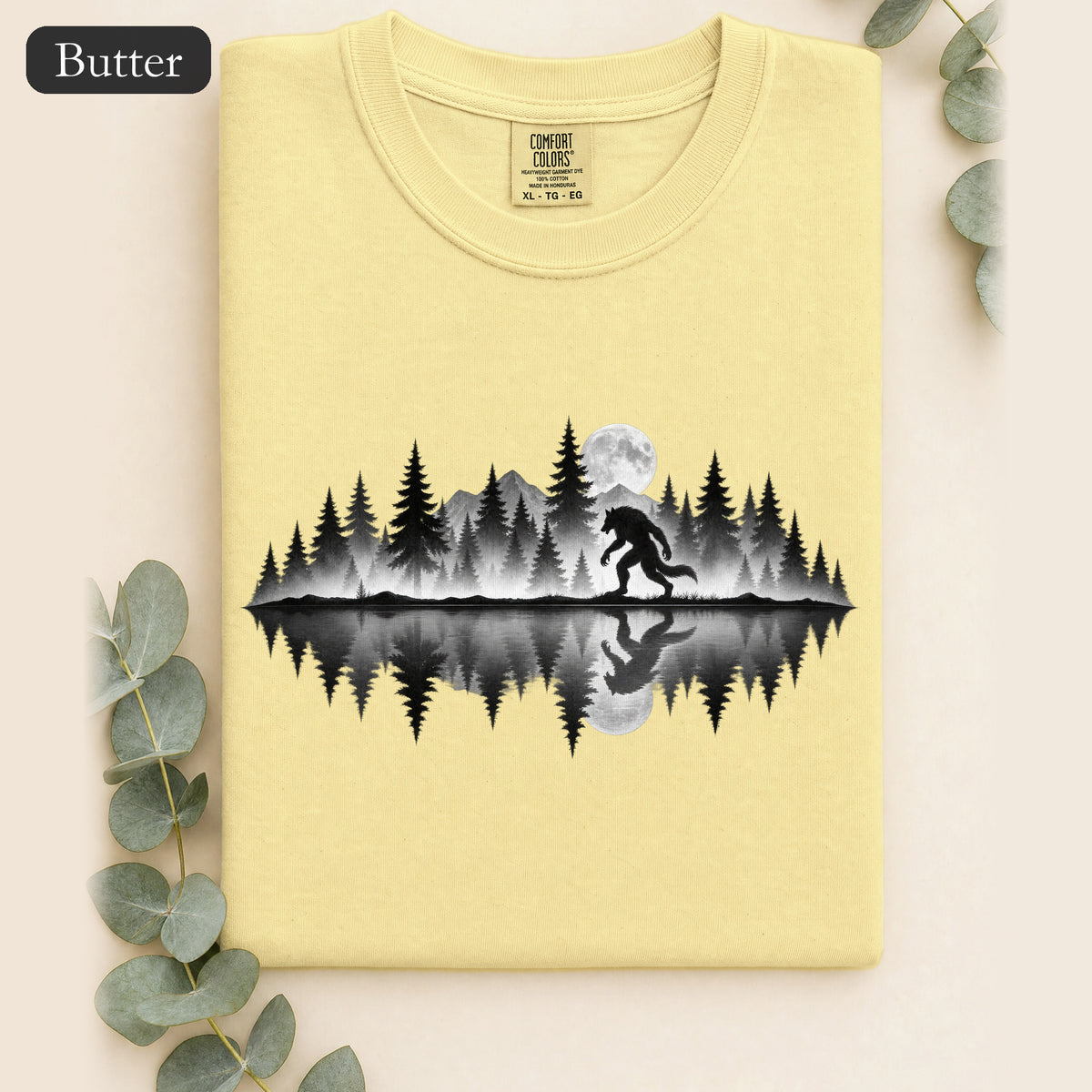 Werewolf Silhouette Moonlight Forest Shirt | Werewolf Lake Reflection