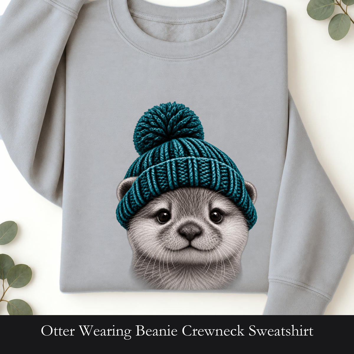 Otter Wearing Beanie Crewneck Sweatshirt | Cute Animal Illustration