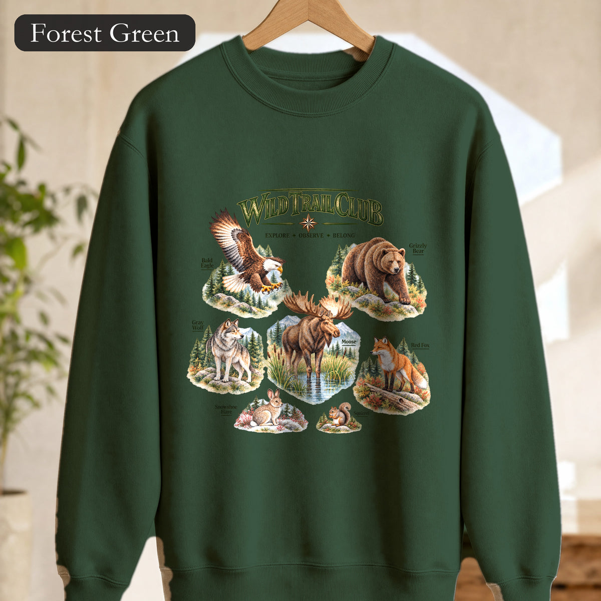 Wild Trail Club Sweatshirt, Woodland Animals Crewneck, Walk Steady Go Far, Hiking Nature Lover Gift