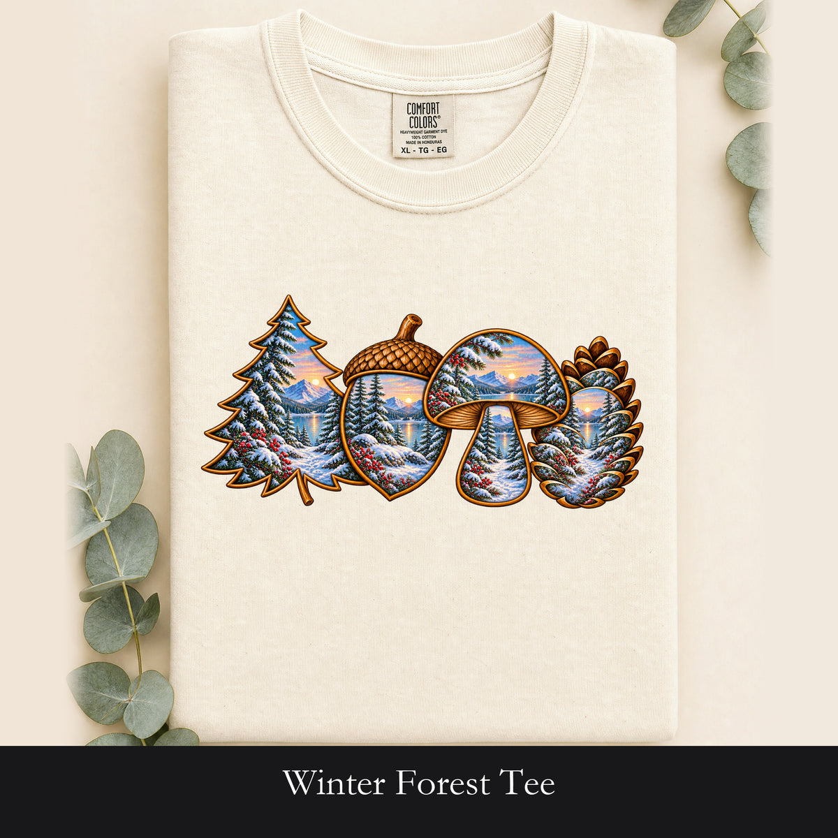 Winter Forest Tee, Vintage Cabin Nature Shirt