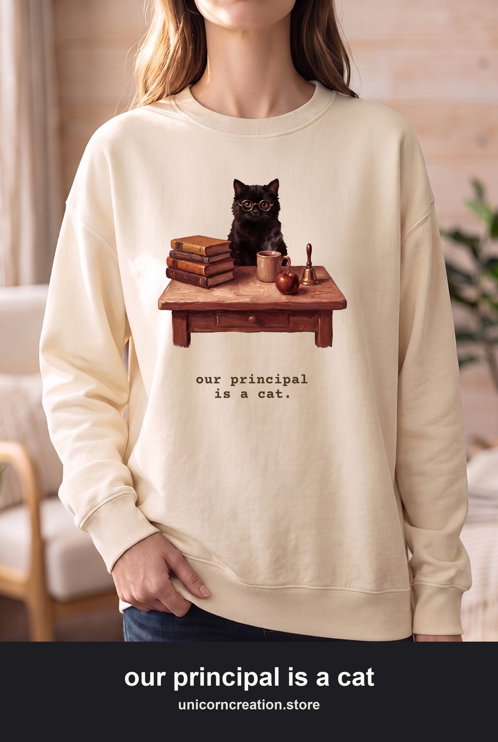 Our Principal Is A Cat Sweatshirt, Funny Homeschool Mom Crewneck, Homeschool Family Cat Sweatshirt, Homeschool Gift