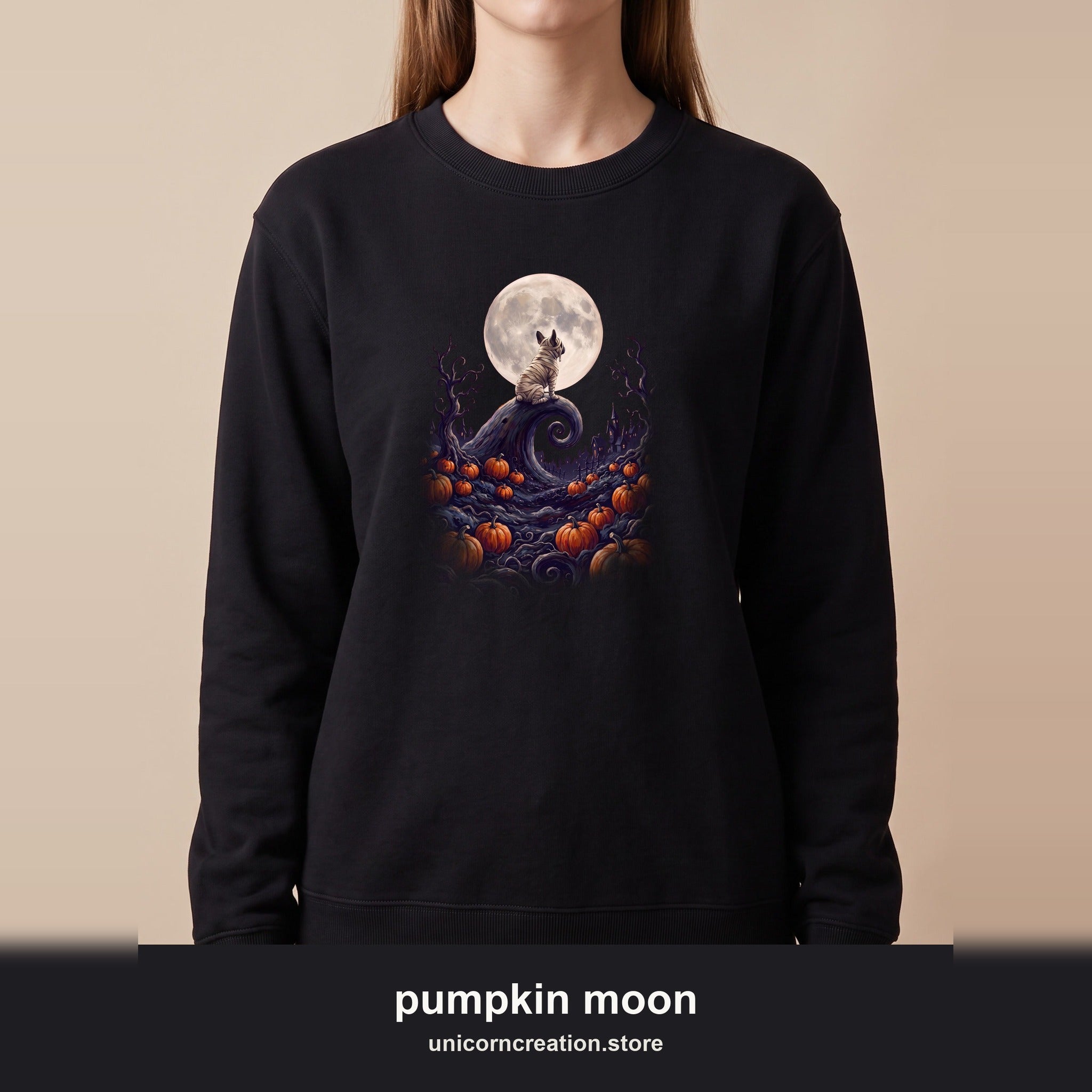Frenchie Halloween Sweatshirt, French Bulldog Pumpkin Moon Crewneck, Spooky Village Fall Sweatshirt, Frenchie Mom Halloween Gift