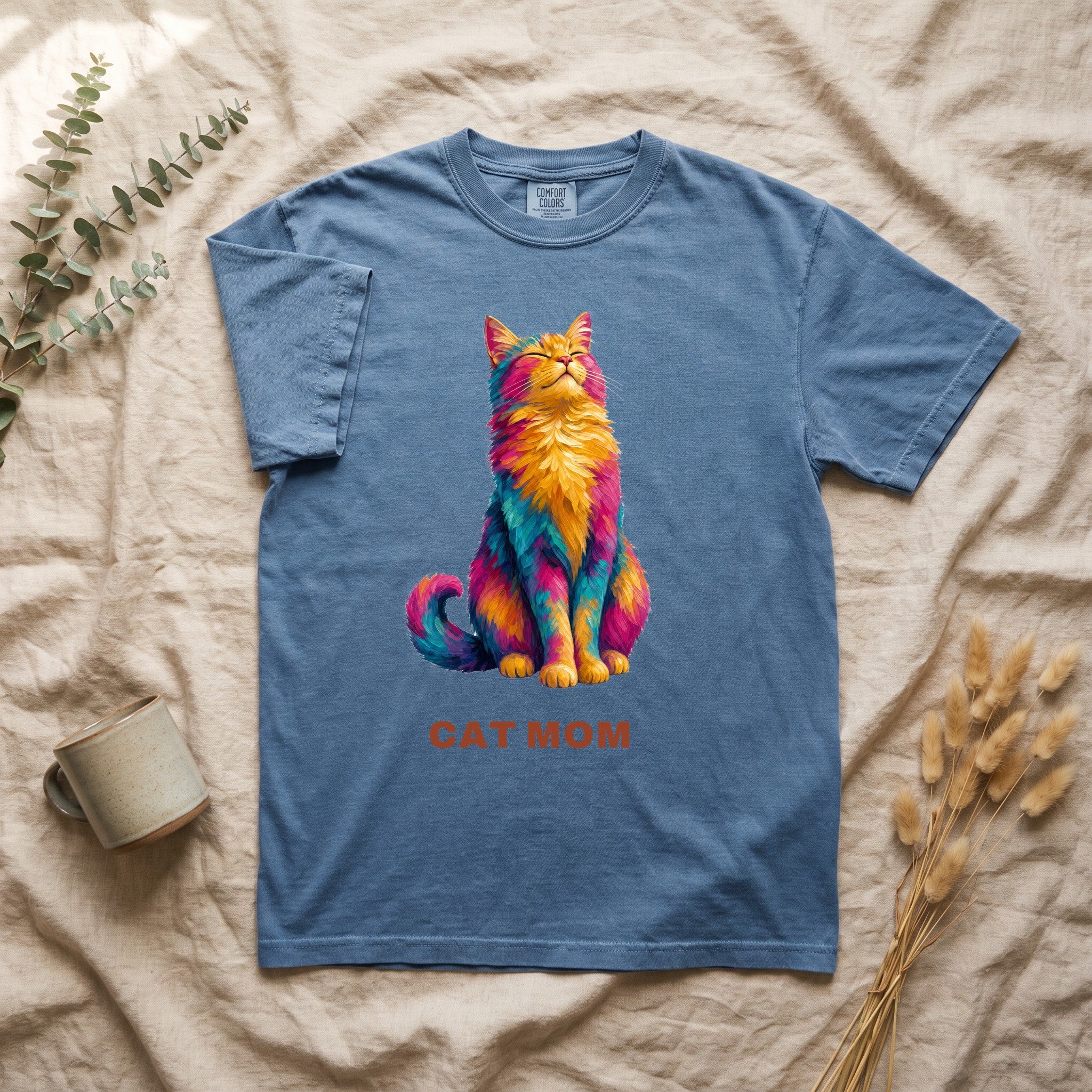 Cat Mom Shirt, Vibrant Painterly Cat Tee, Bold Cat Lover Gift, Colorful Cat Owner Sweatshirt