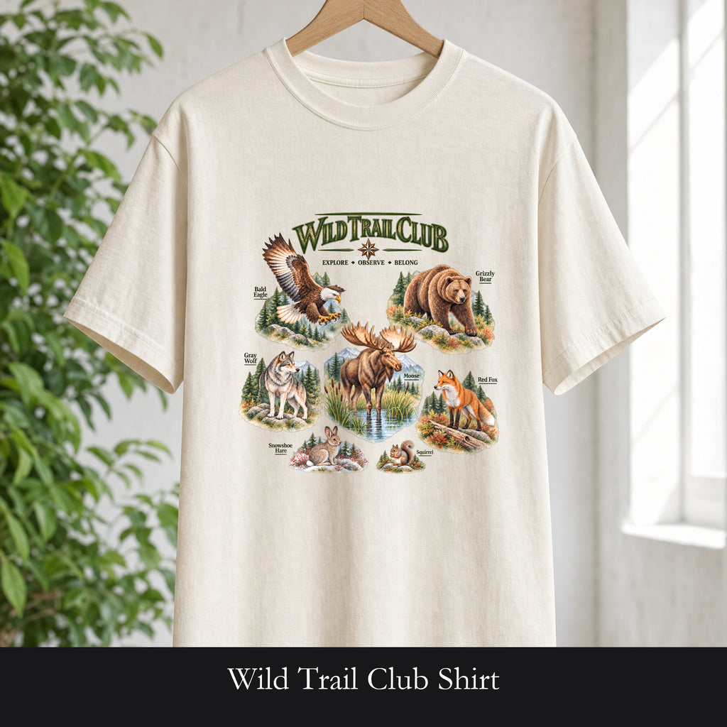 Wild Trail Club Shirt, Woodland Animals Tee, Walk Steady Go Far, Hiking Nature Lover Gift