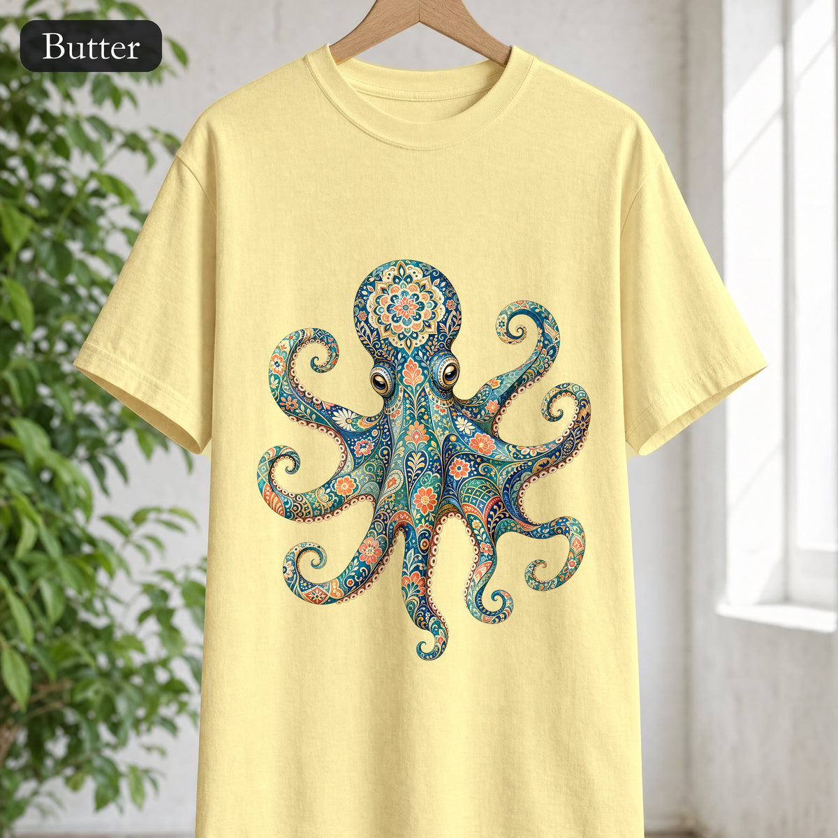 Boho Octopus Shirt, Folk Art Octopus Tee, Japanese Pattern Ocean Lover Gift, Vintage Floral Octopus Sweatshirt