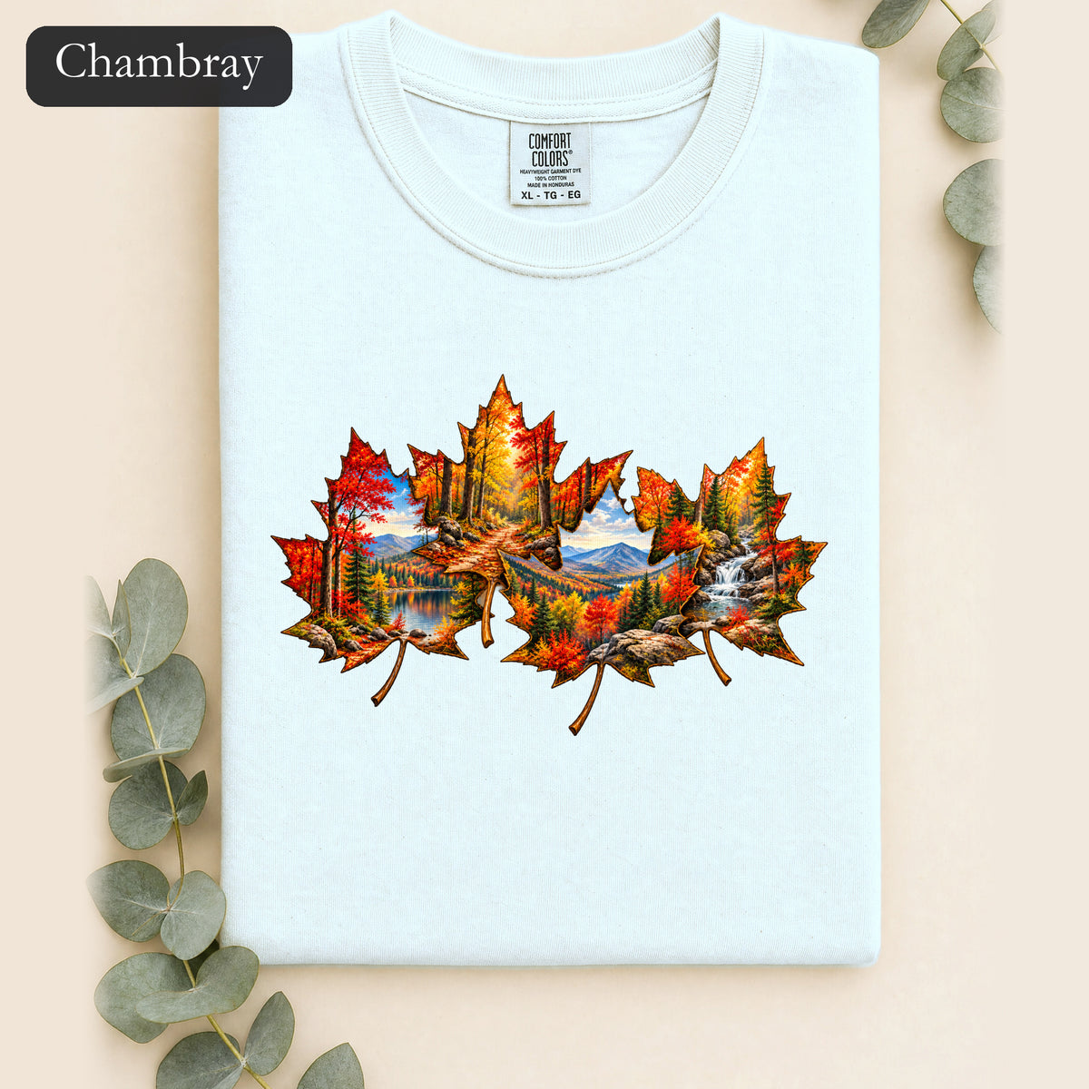Autumn Maple Leaf Landscape Shirt | Fall Forest Lake Scene