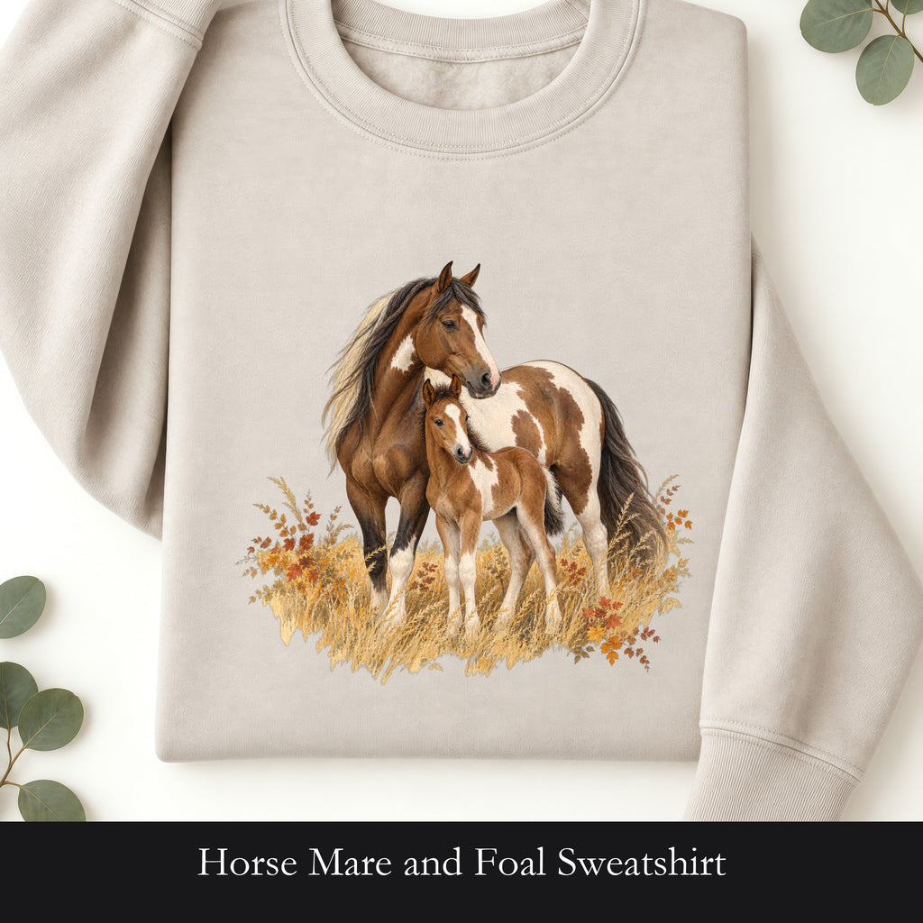 Horse Mare and Foal Sweatshirt | Rustic Autumn Prairie Artwork