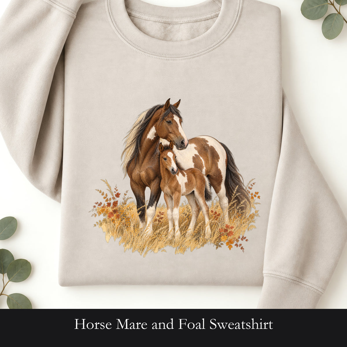Horse Mare and Foal Sweatshirt | Rustic Autumn Prairie Artwork