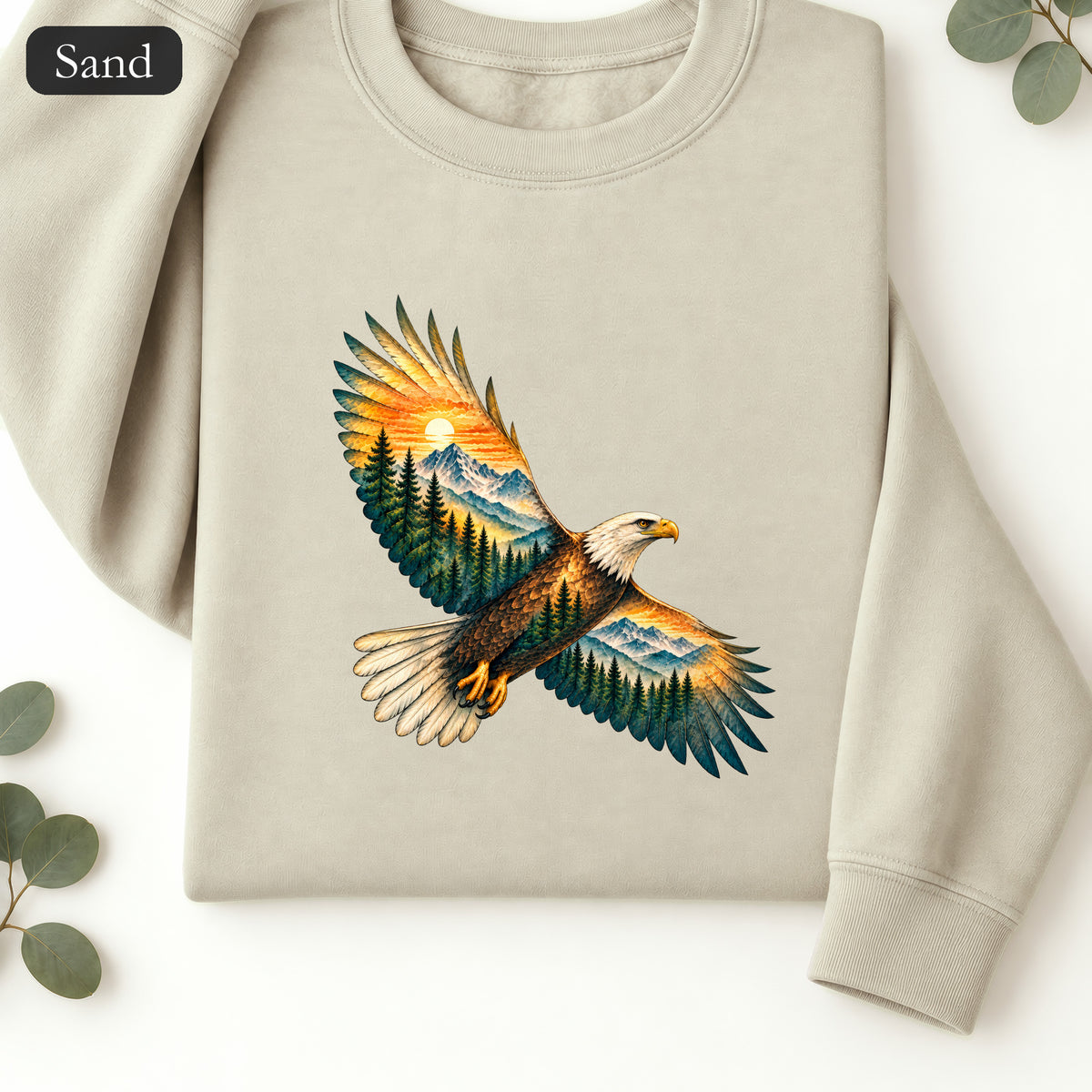 Soaring Eagle Mountain Scene Sweatshirt | Nature Bird Graphic